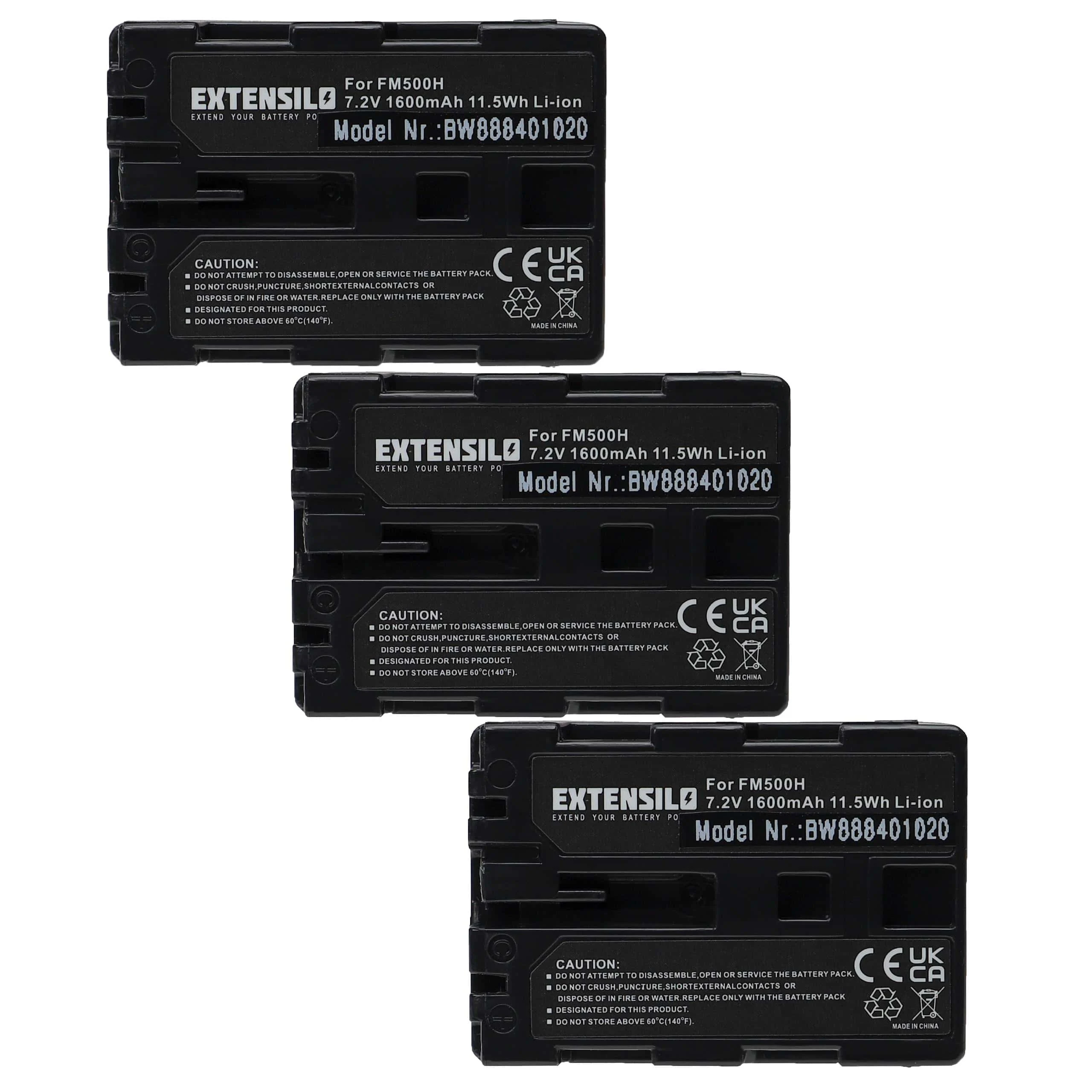 3x Batteries remplace Sony NP-FM500H pour appareil photo Hasselblad- 1600mAh 7,2V Li-ion