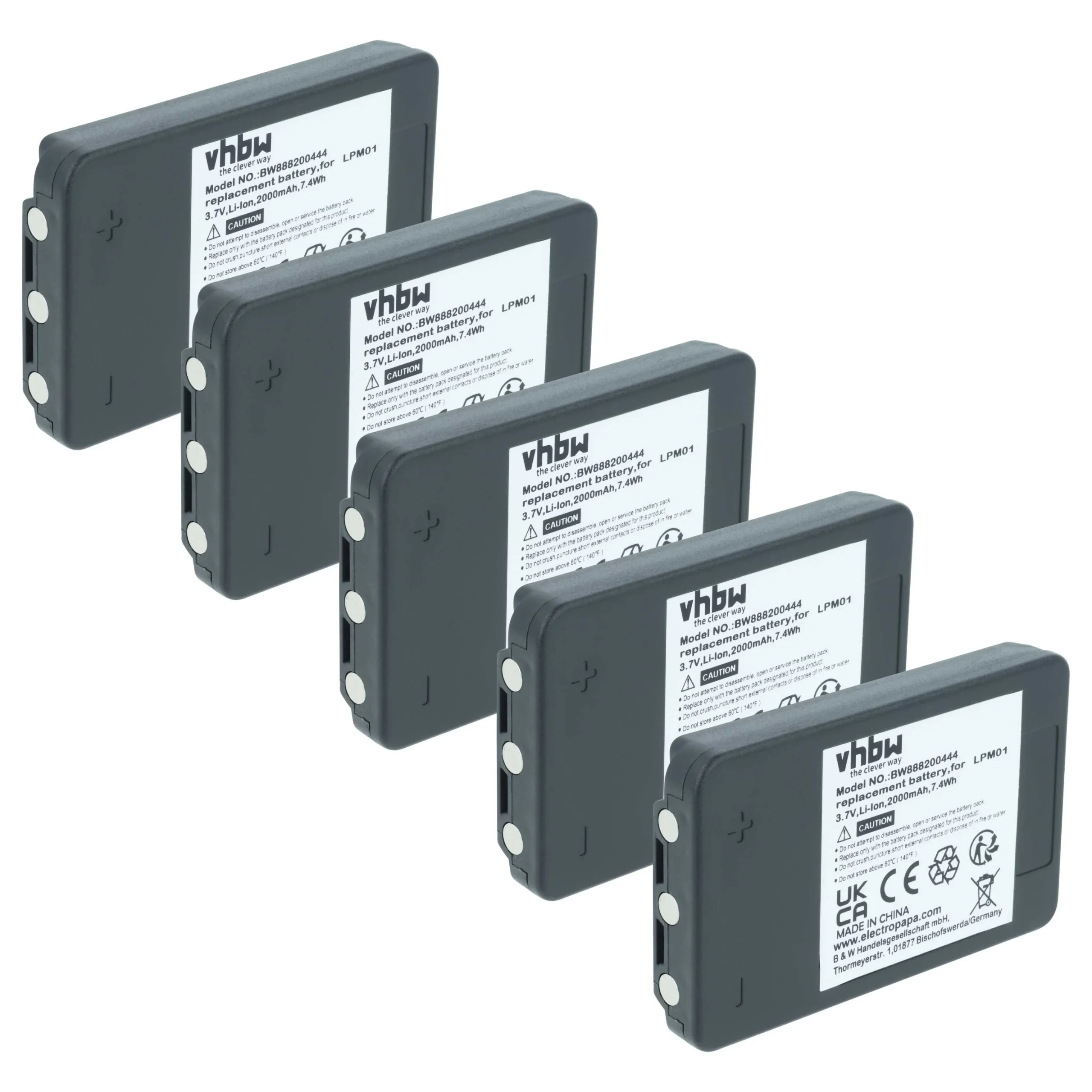 Batterie (5 pièces) remplace Autec MHM03, LPM01LI, LPM01, R0BATT00E10A0 - 2000mAh 3,7V Li-polymère