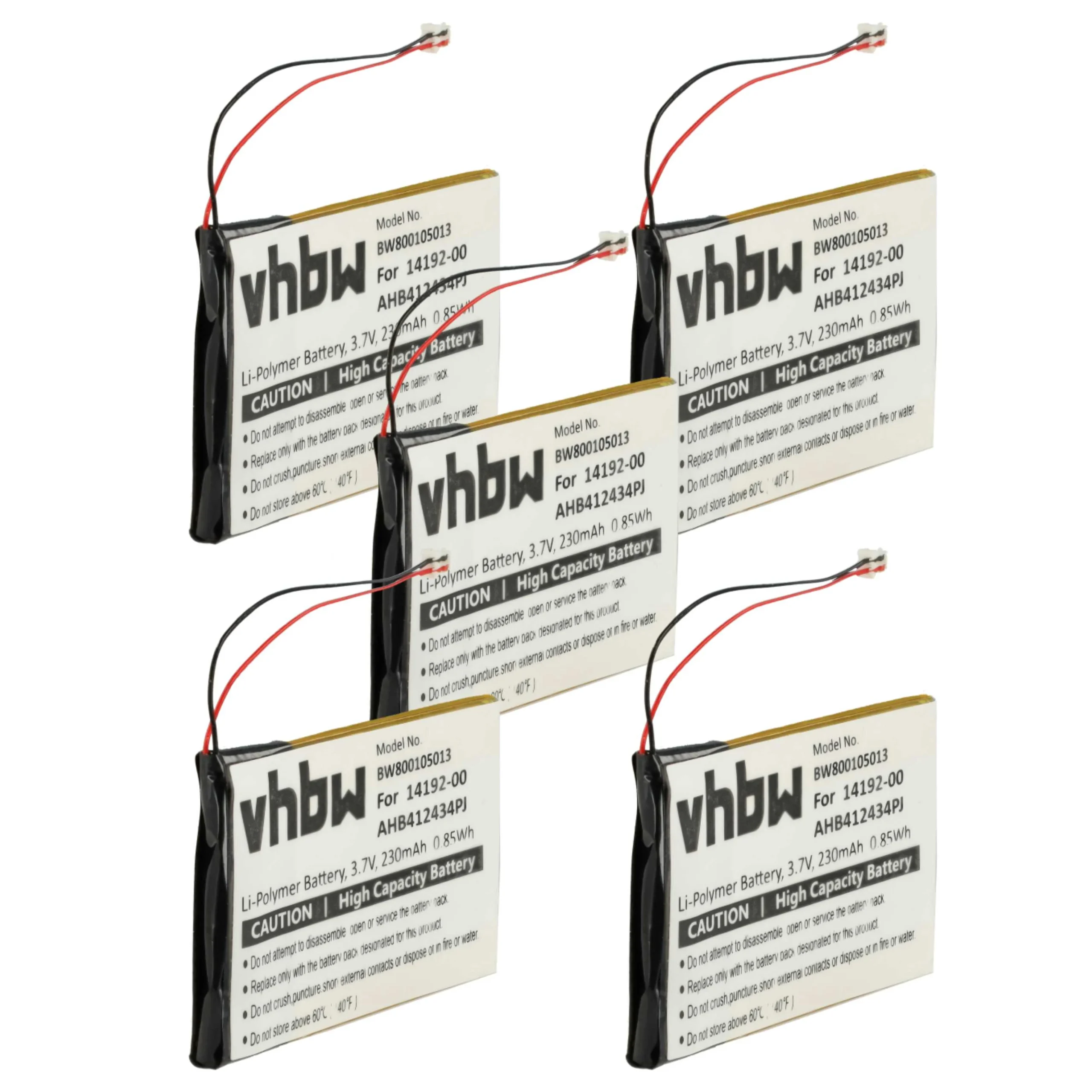 Batterie (5 pcs.) remplace Jabra AHB412434PJ, 14192-00 casque audio Jabra - 230mAh 3,7V Li-polymère