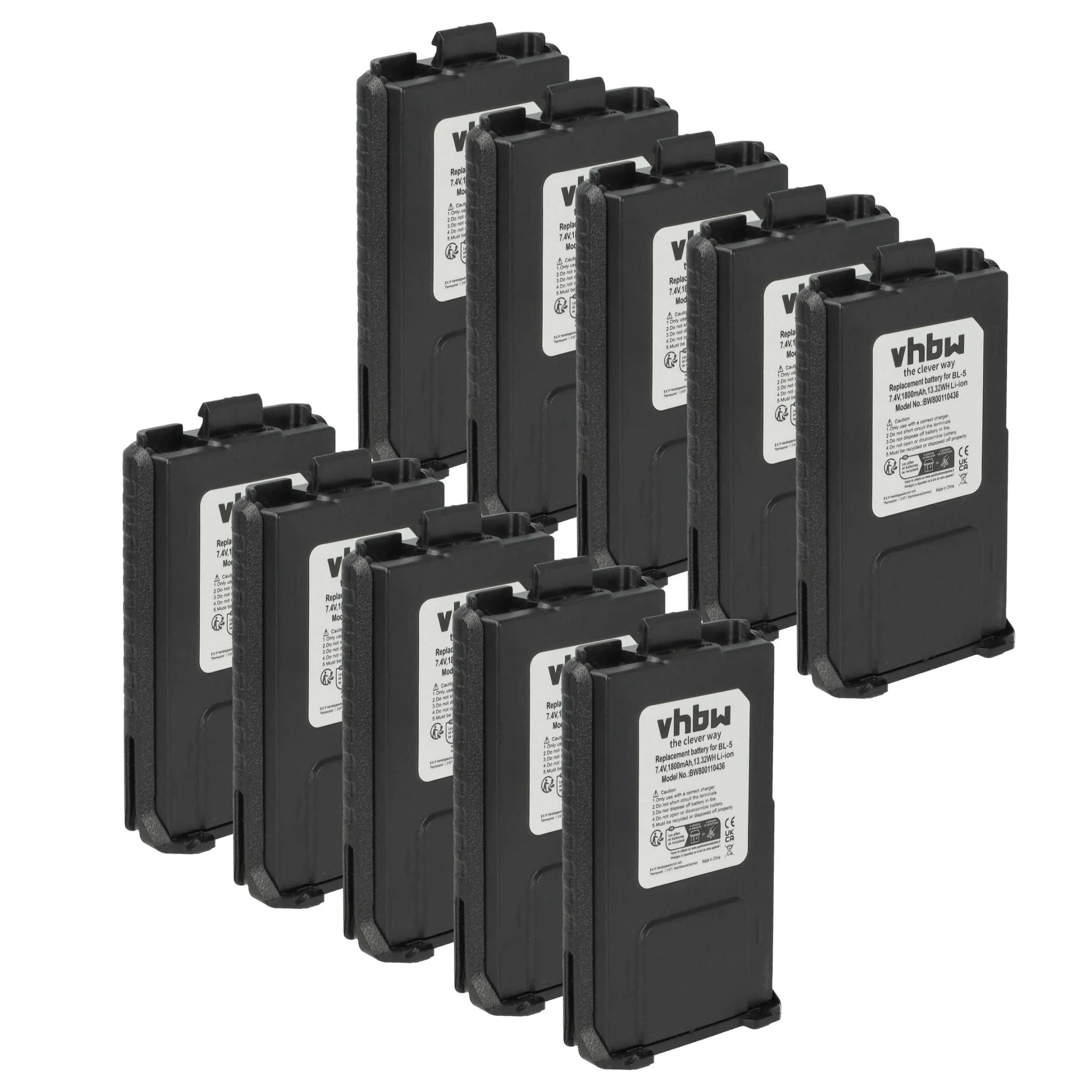 10x Batteries remplace Baofeng BL-5 pour radio talkie-walkie TYT- 1800mAh 7,4V Li-ion