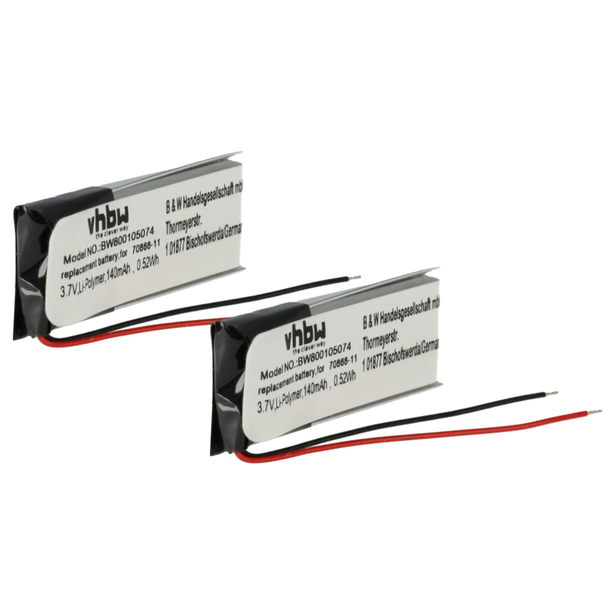 Batterie (2 pcs.) remplace Jabra 73366-01, 70868-1 casque audio Sony-Ericsson - 140mAh 3,7V Li-polymère