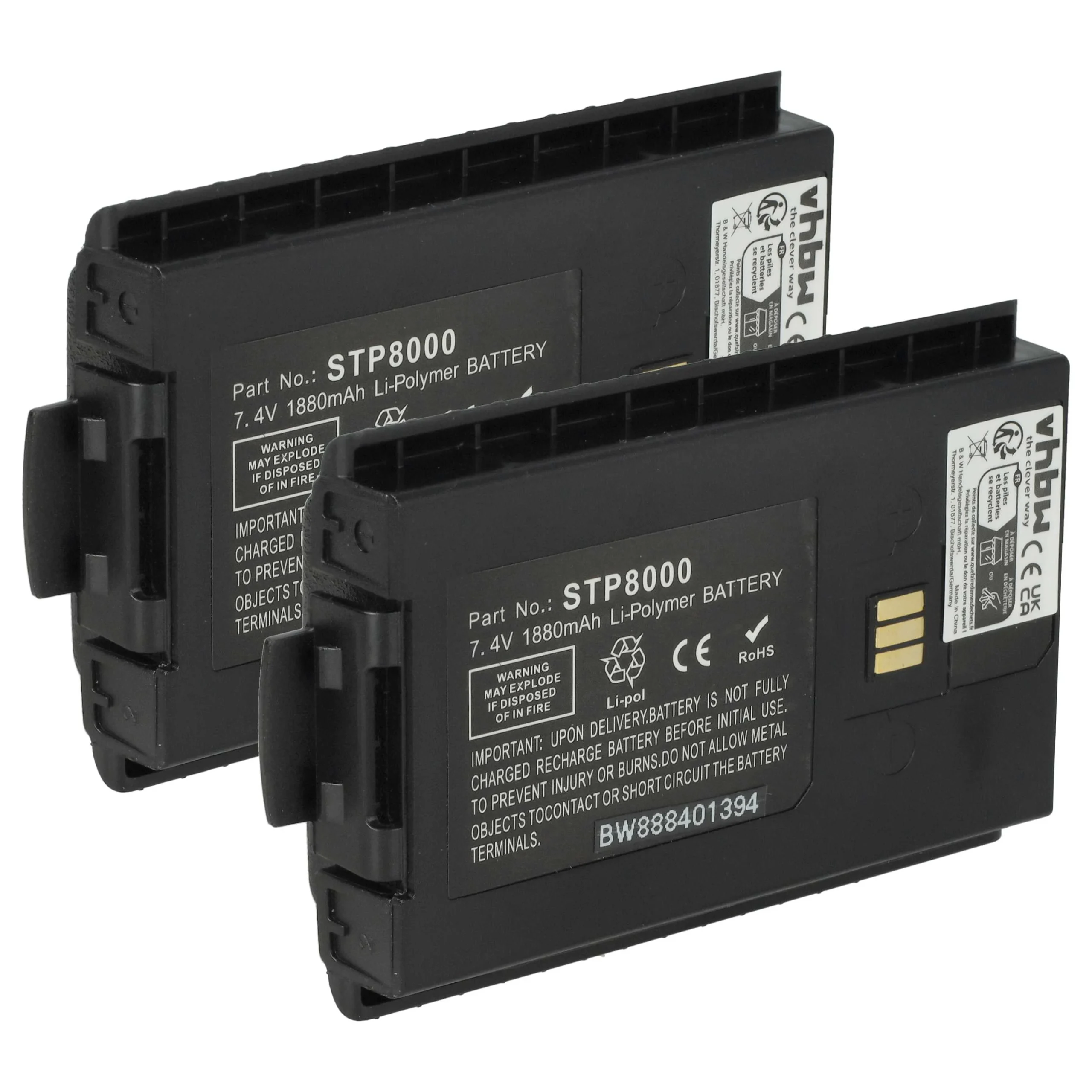 2x Batteries remplace Sepura 300-00631, 300-00634 pour radio talkie-walkie Sepura- 1880mAh 7,4V Li-polymère