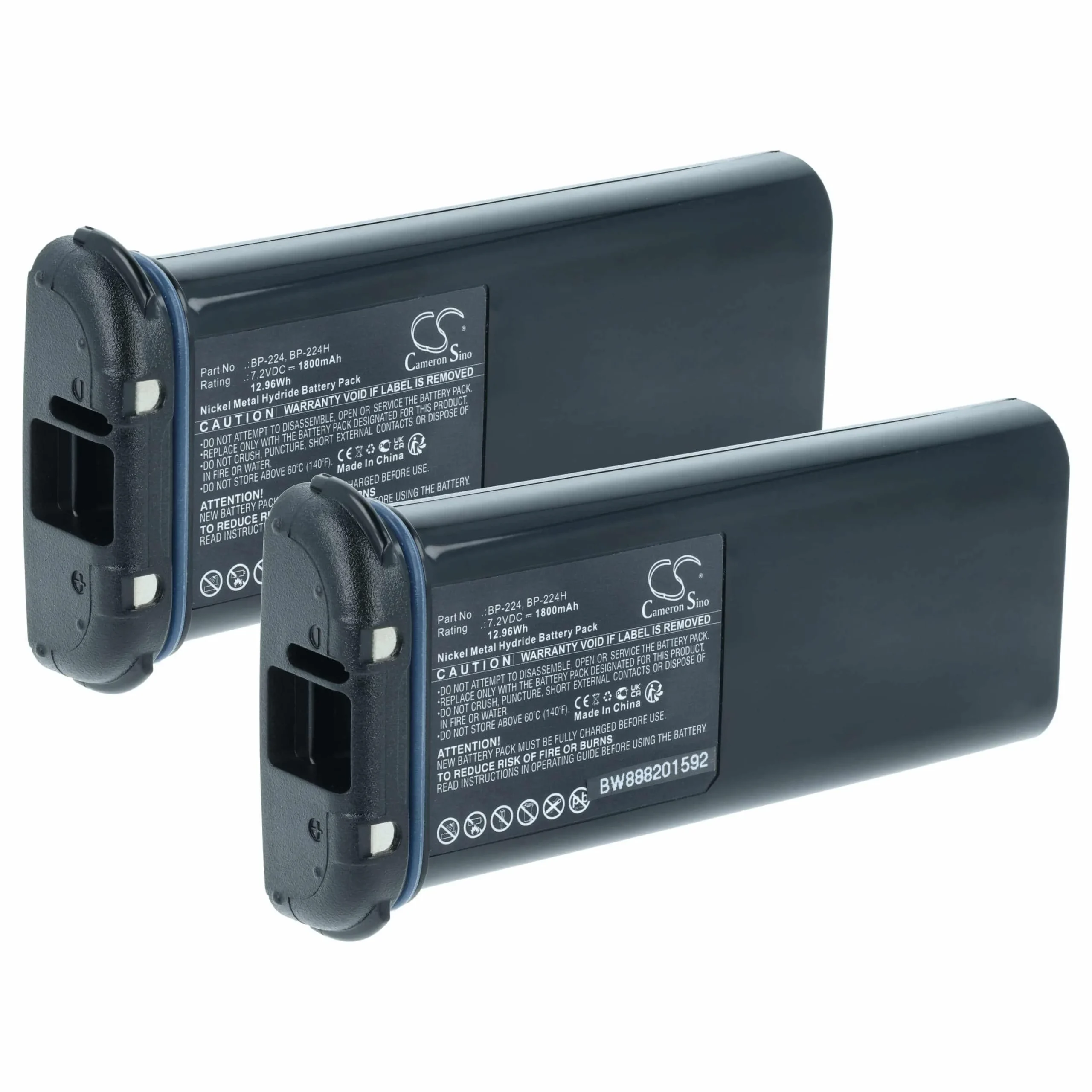 2x Batteries remplace Icom BP-224, BP-224H pour radio talkie-walkie Icom- 1800mAh 7,2V NiMH
