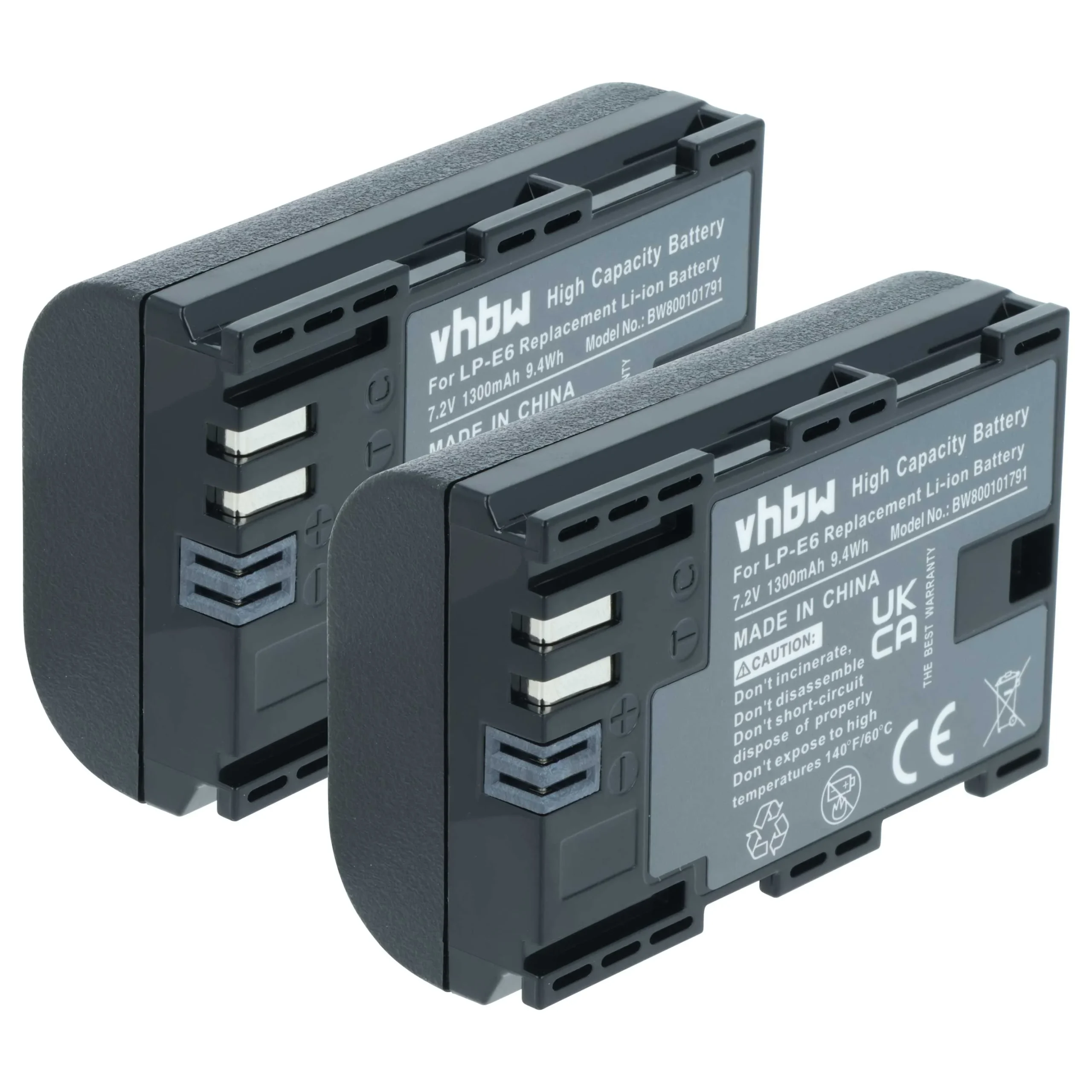 2x Batteries remplace Canon LP-E6 pour appareil photo Blackmagic- 1300mAh 7,4V Li-ion