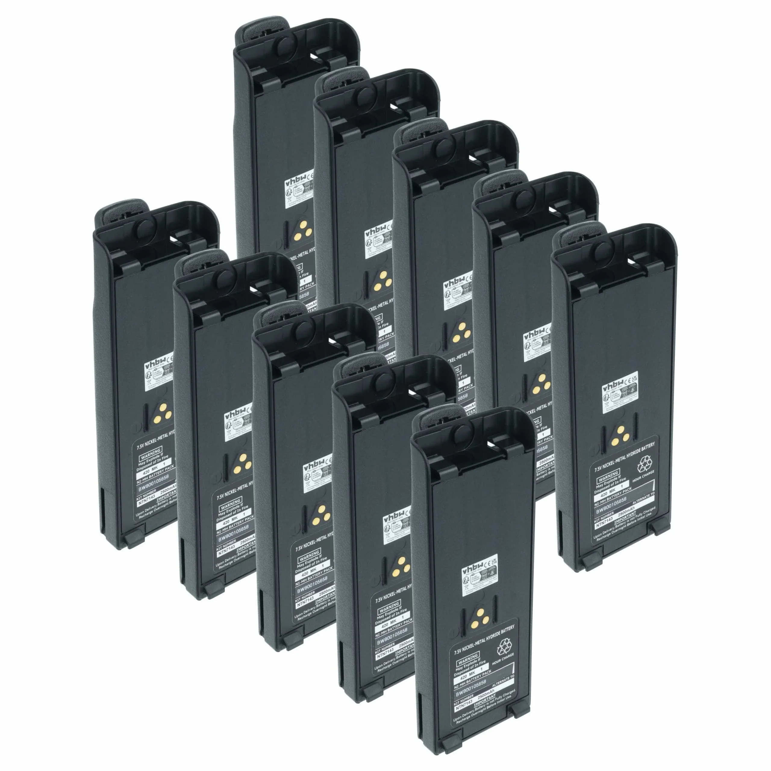10x Batteries remplace Motorola NTN7143A, NTN7143 pour radio talkie-walkie Motorola- 2500mAh 7,5V NiMH