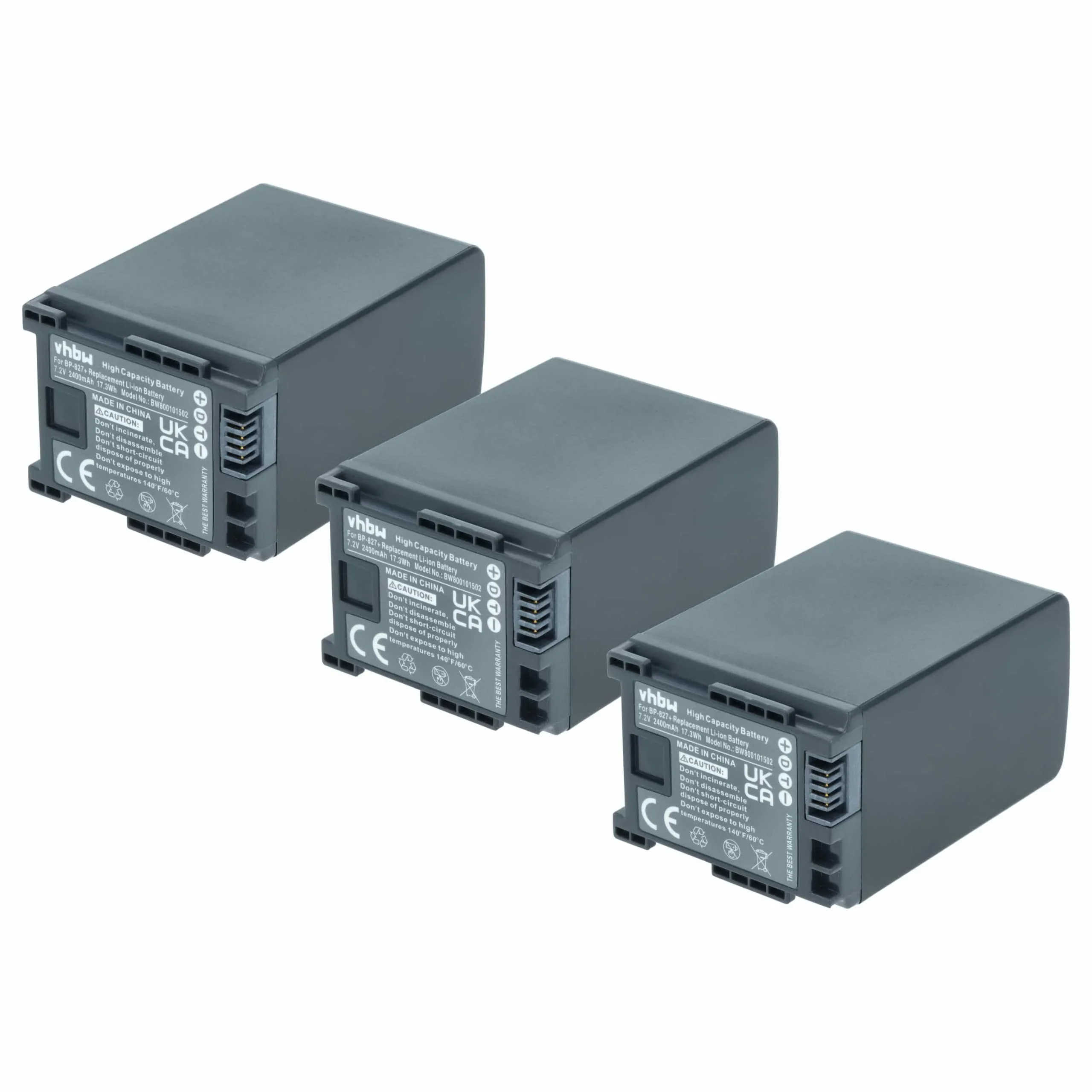 3x Batteries remplace Canon 2740B002, BP-827 pour caméscope Canon- 2400mAh 7,2V Li-ion avec puce