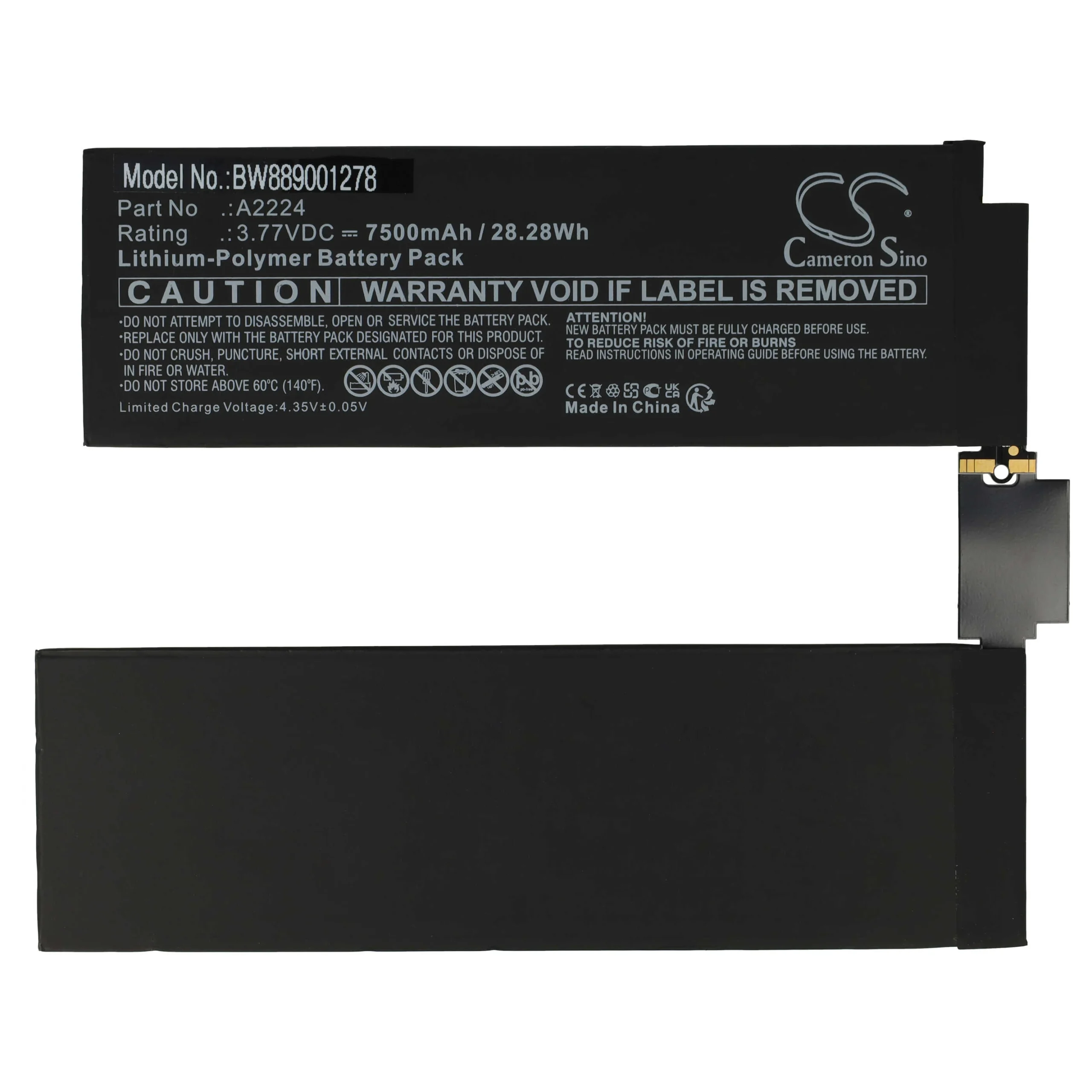 Batterie remplace Apple A2224 tablette - 7500mAh 3,77V Li-polymère