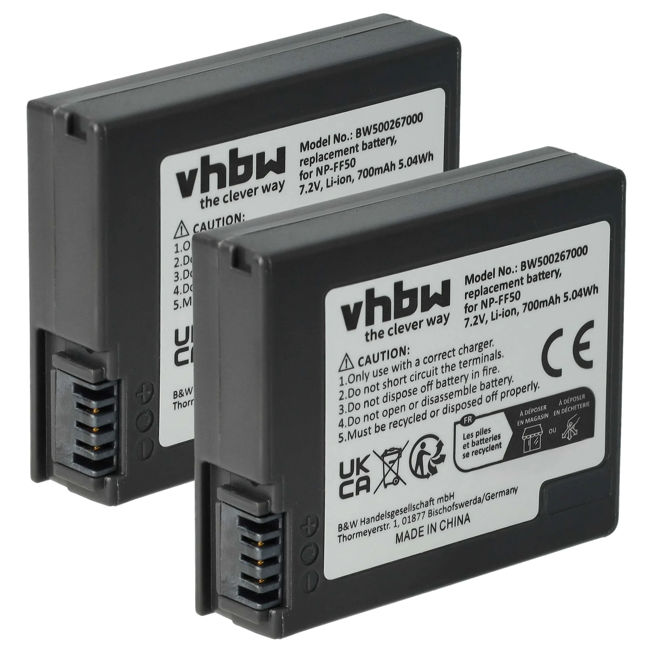 2x Batteries remplace Sony NP-FF51, NP-FF50 pour caméscope Sony- 700mAh 7,4V Li-ion