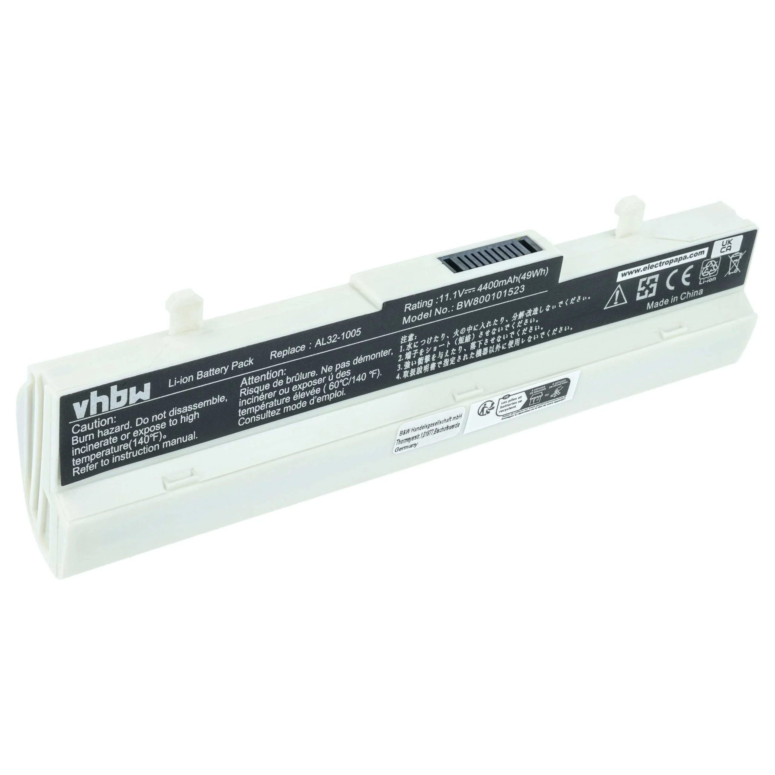 Batterie remplace Asus 70-OA1B1B2100, 0B20-00KA0AS pour ordinateur portable Asus- 4400mAh 11,1V Li-ion, blanc