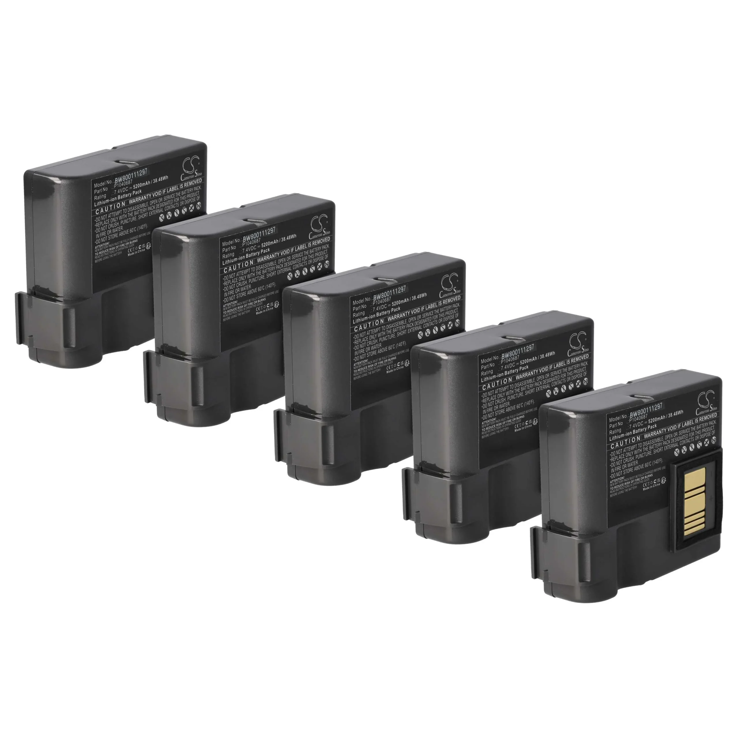 5x Batteries remplace Zebra BTRY-MPP-68MA1-01, P1040687 pour imprimante Zebra - 5200mAh 7,4V Li-ion