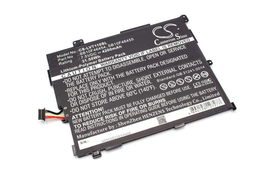 Batterie remplace Lenovo 00HW018, 00HW017, 00HW016, 2ICP4/58/140, 00HW019 tablette - 4200mAh 7,5V Li-polymère