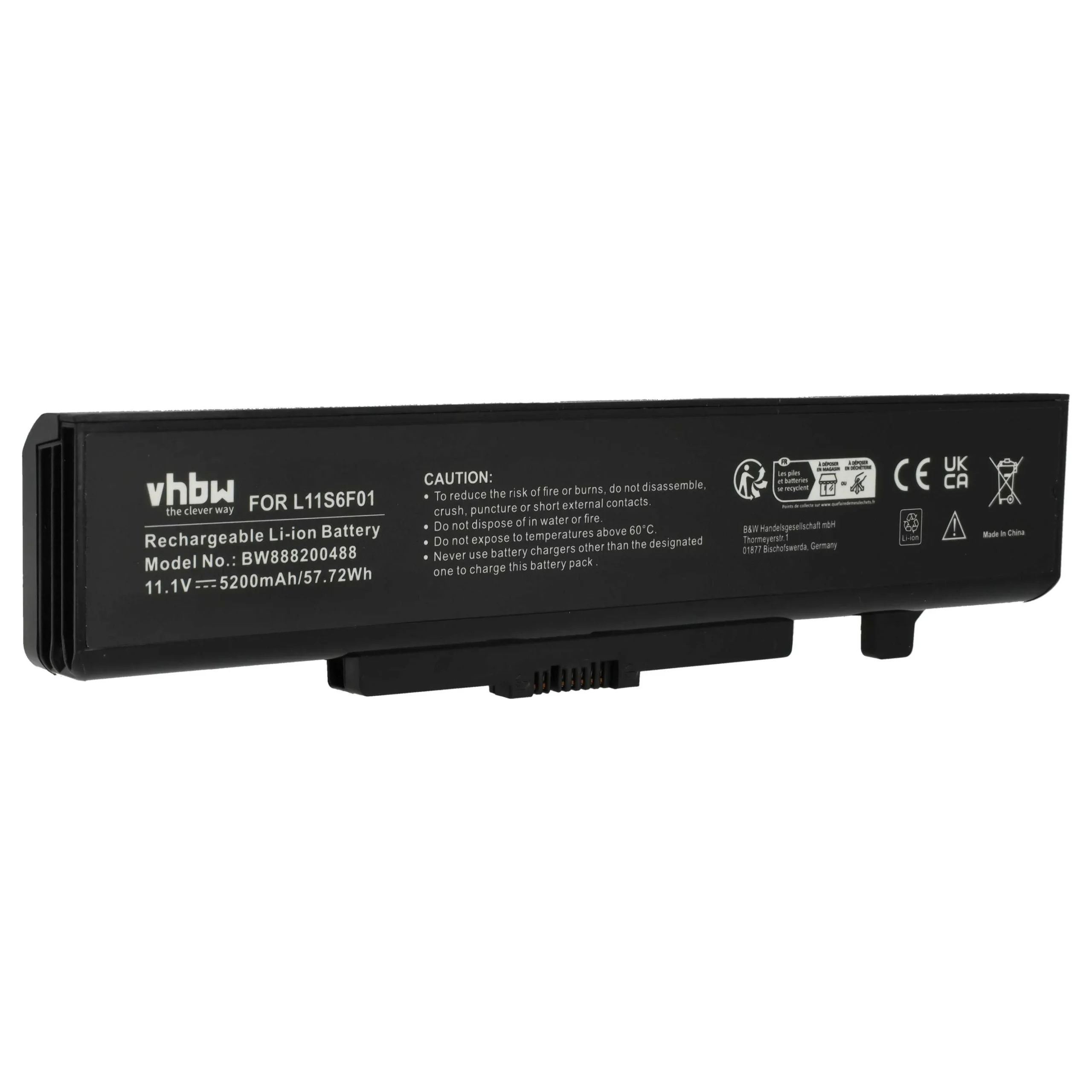 Batterie remplace Lenovo 0A36311, 121000675 pour ordinateur portable Lenovo- 5200mAh 11,1V Li-ion, noir