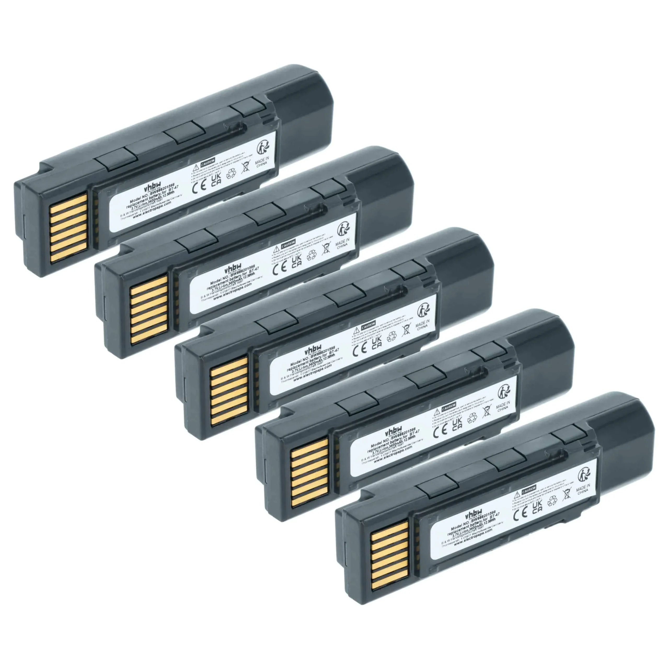 5x Batteries remplace Datalogic 128004721, BT-47, RBP-GM45 pour scanner de code-barre Datalogic - 3400mAh 3,7V