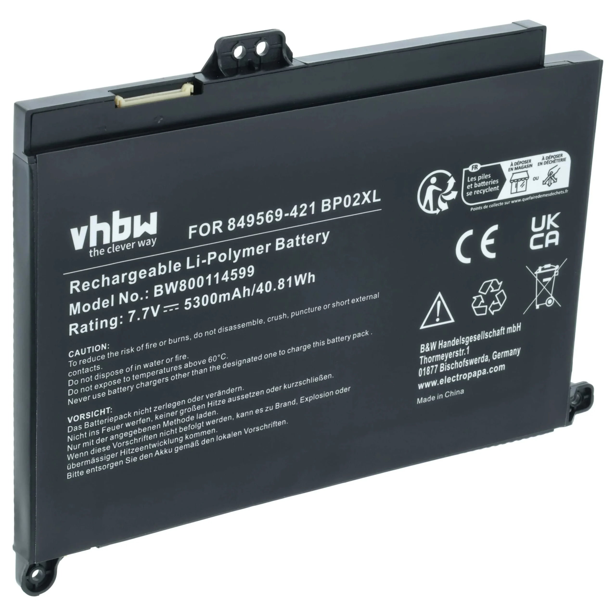 Batterie remplace HP 849569-421, 2ICP7/65/80 pour ordinateur portable HP- 5300mAh 7,7V Li-polymère, noir