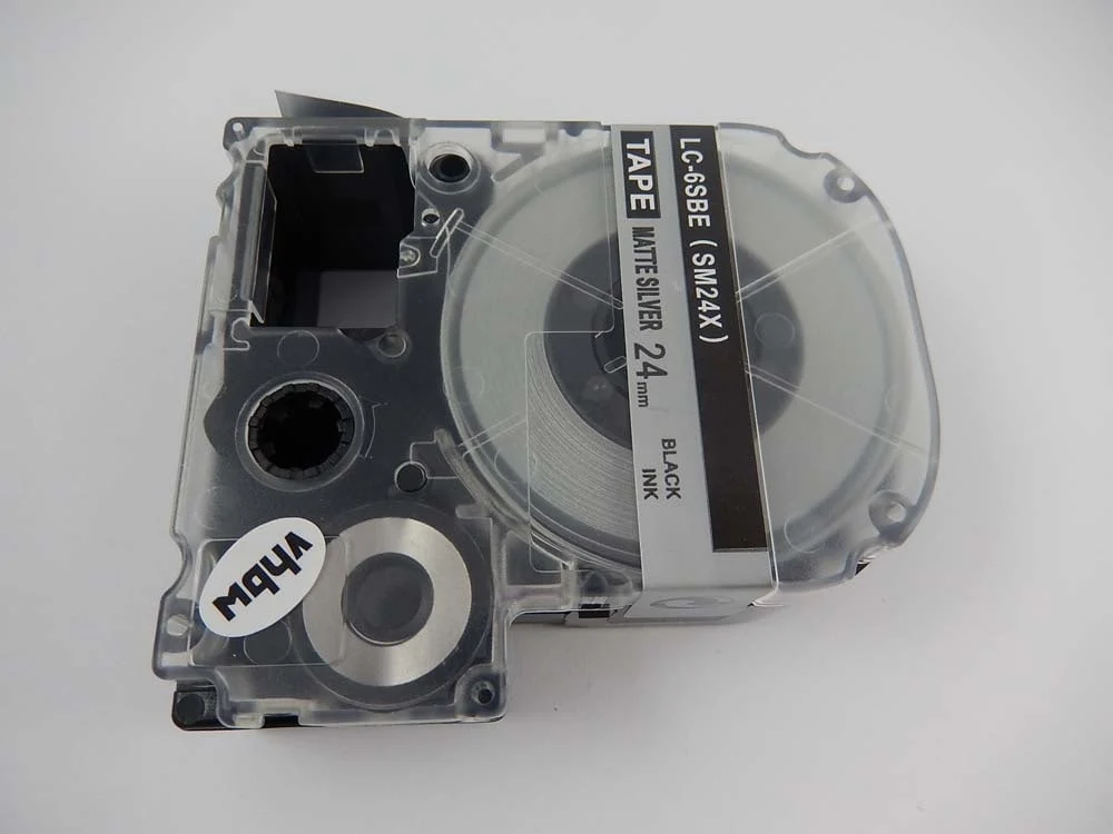 Cassette à ruban remplace Epson LC-6SBE - 24mm lettrage Noir ruban Argent, plastique