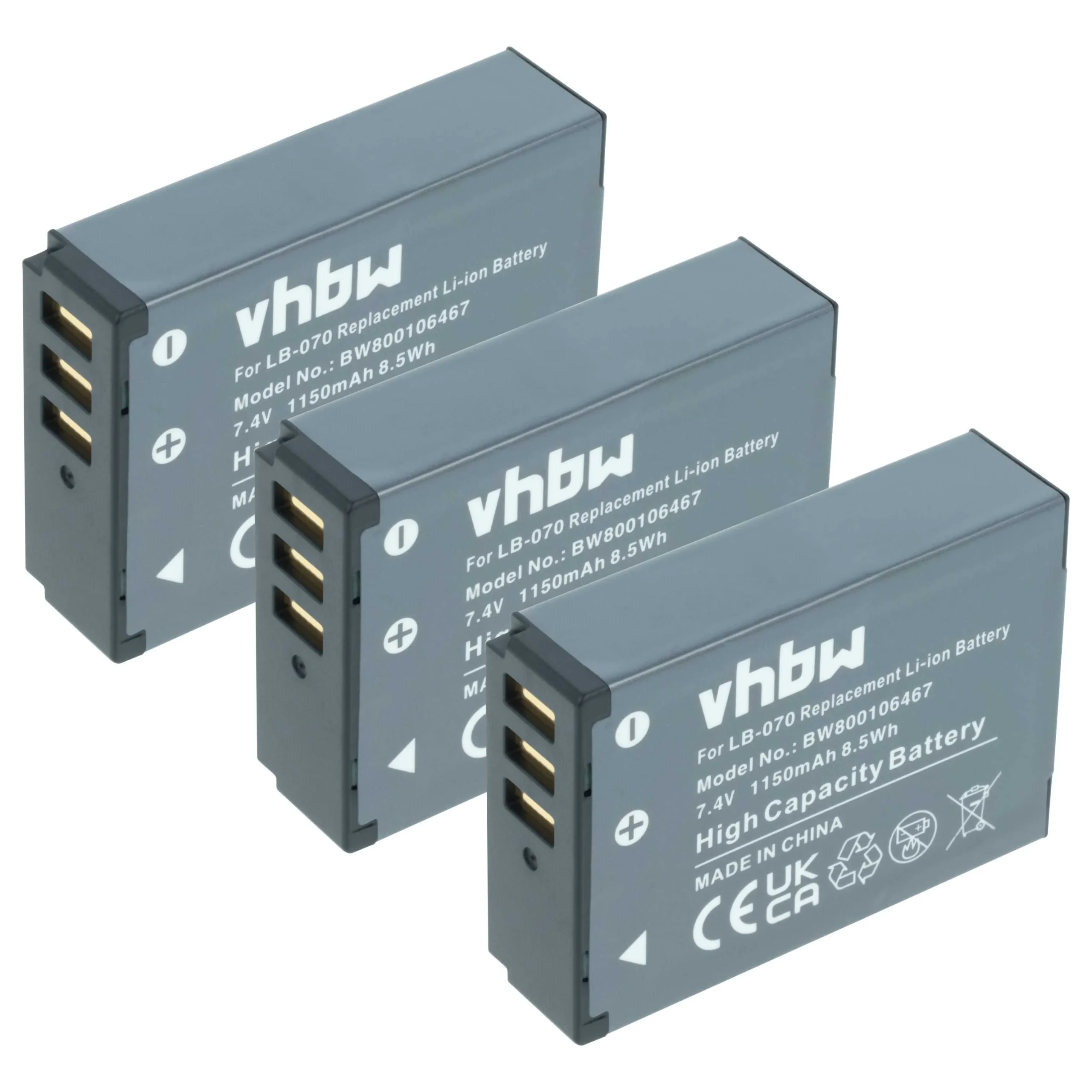 3x Batteries remplace Kodak LB-070 pour appareil photo Kodak- 1150mAh 7,4V Li-ion