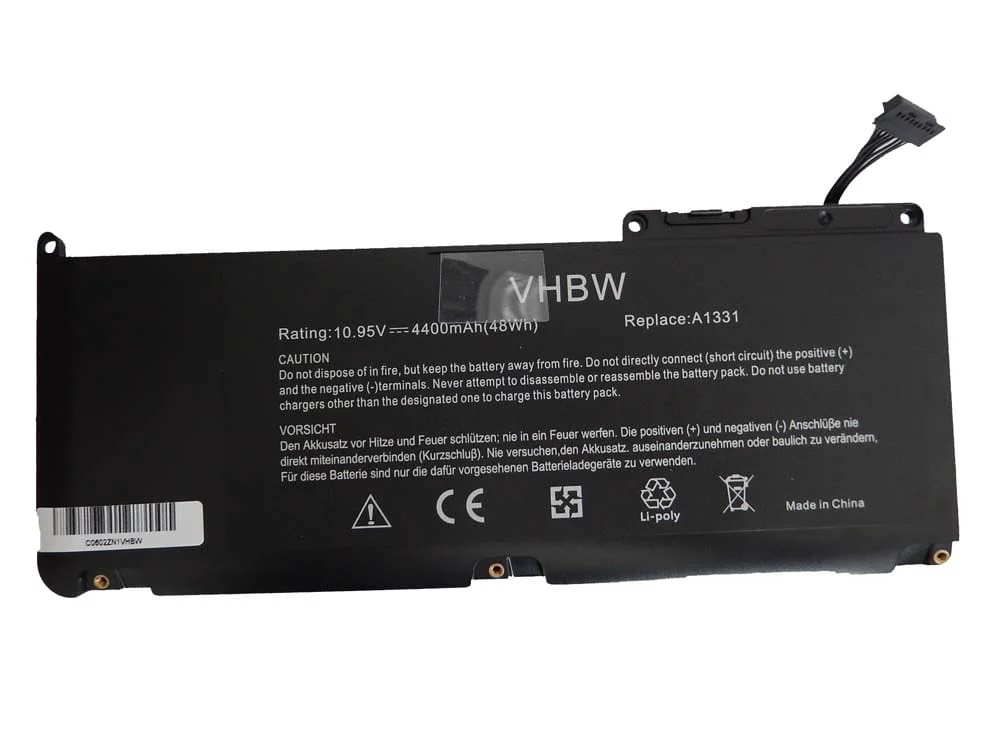 Batterie remplace Apple 020-6580-A pour ordinateur portable Macbook- 4400mAh 10,95V Li-polymère, noir