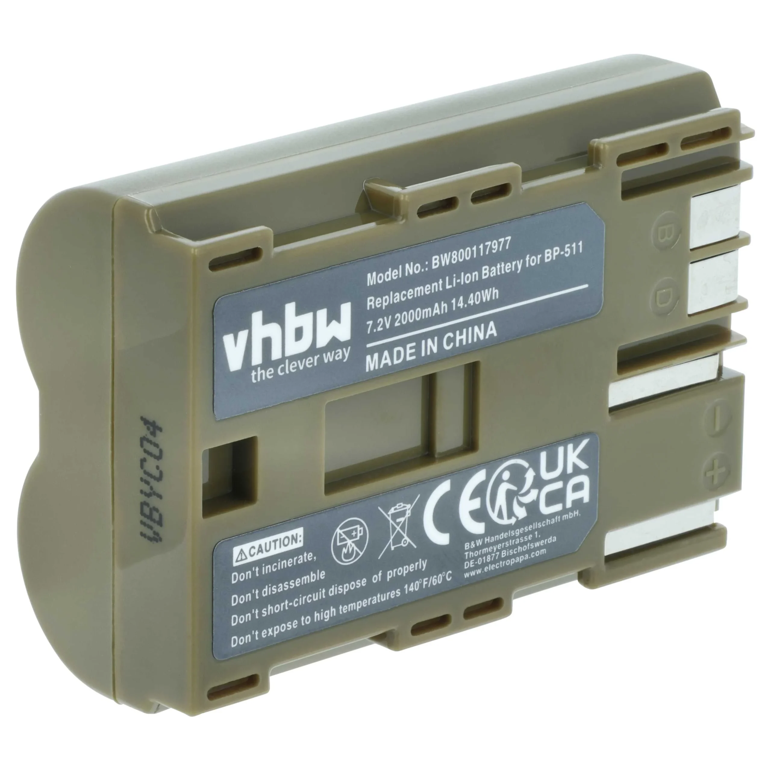 Batterie remplace Canon BP-511A, BP-512, BP-514, BP-511, BP-508 pour appareil photo Canon- 2000mAh 7,4V Li-ion