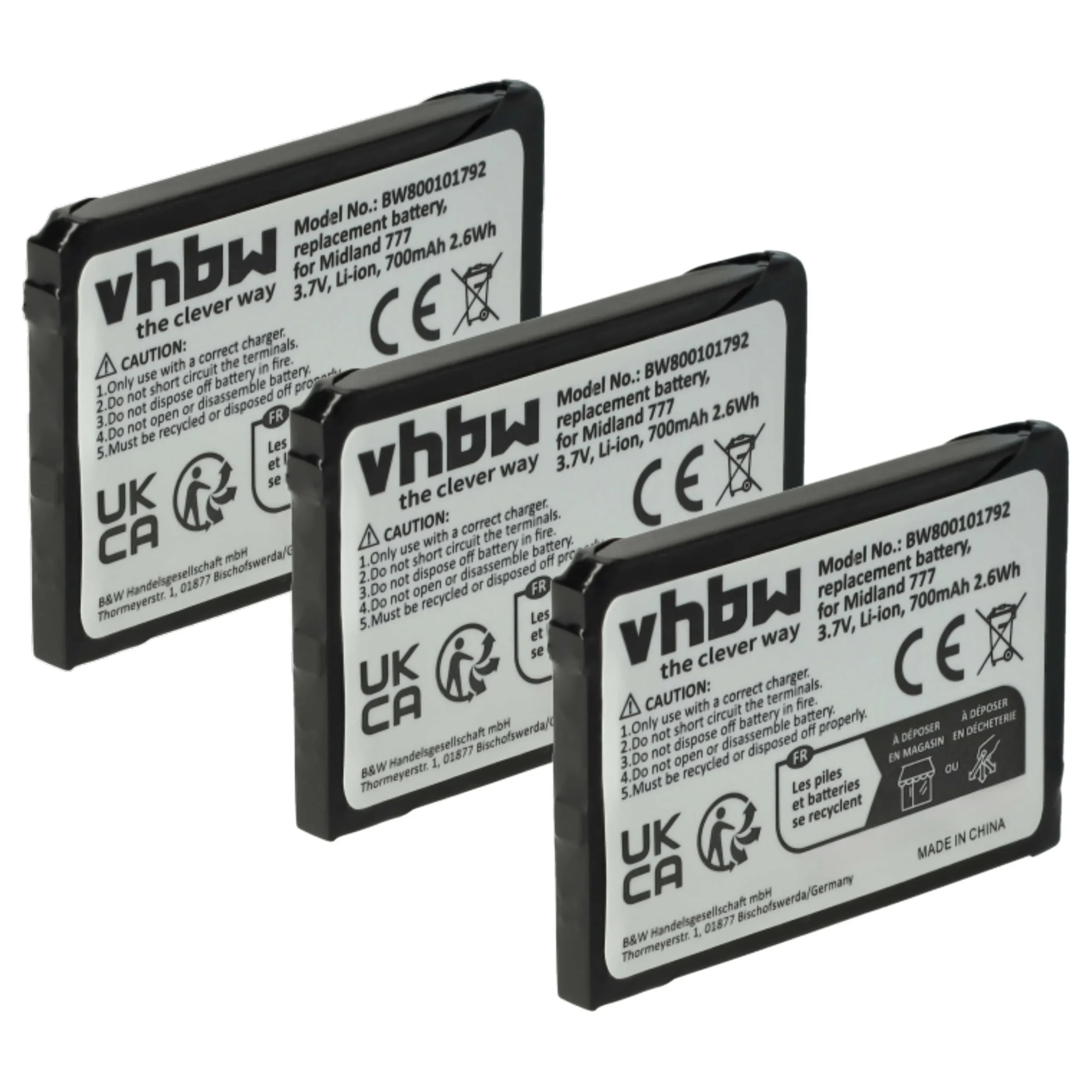 3x Batteries remplace Alan FB-777 pour radio talkie-walkie Midland- 700mAh 3,7V Li-ion