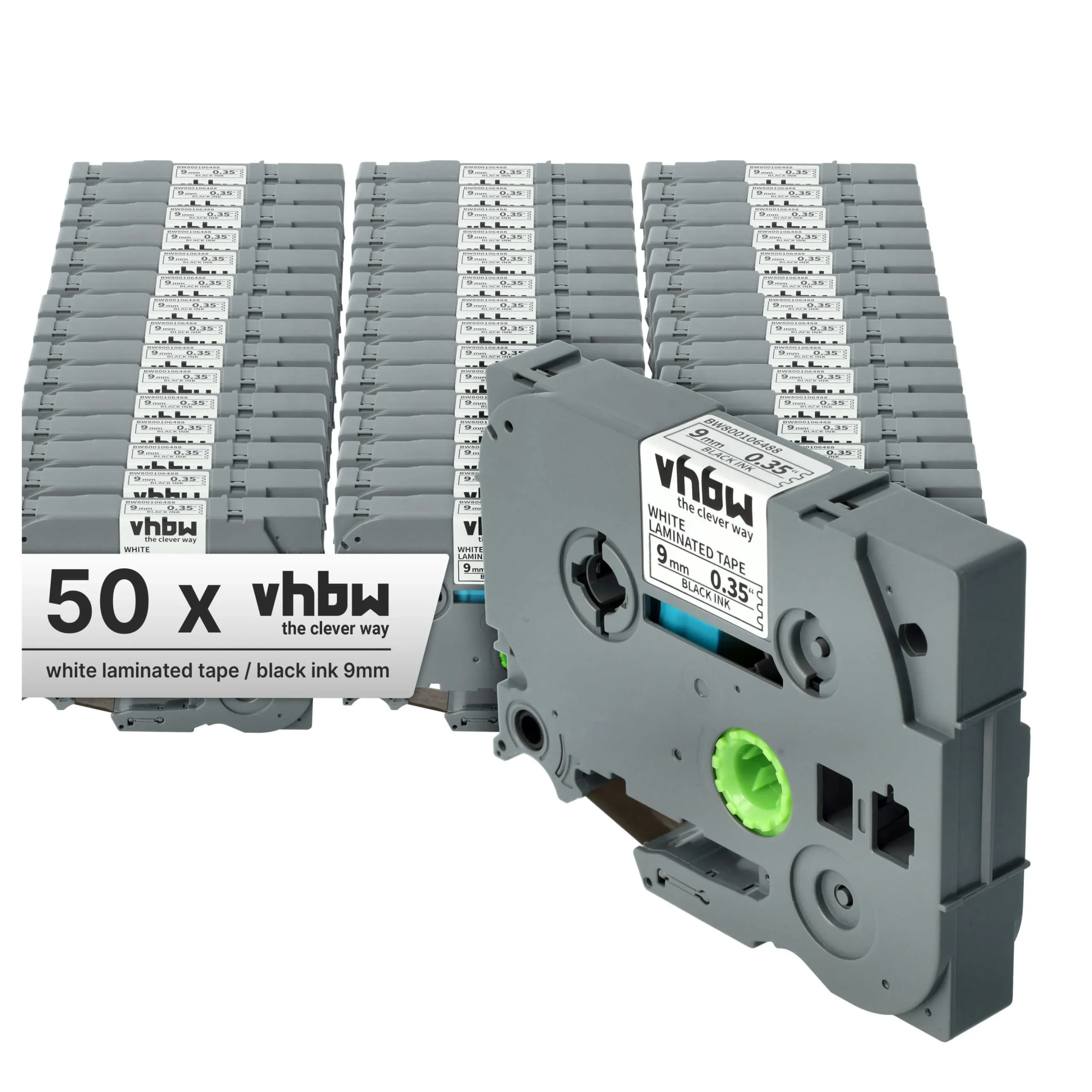 50x Cassettes à ruban remplacent Brother TZ-221, TZE-221 - 9mm lettrage Noir ruban Blanc, plastique