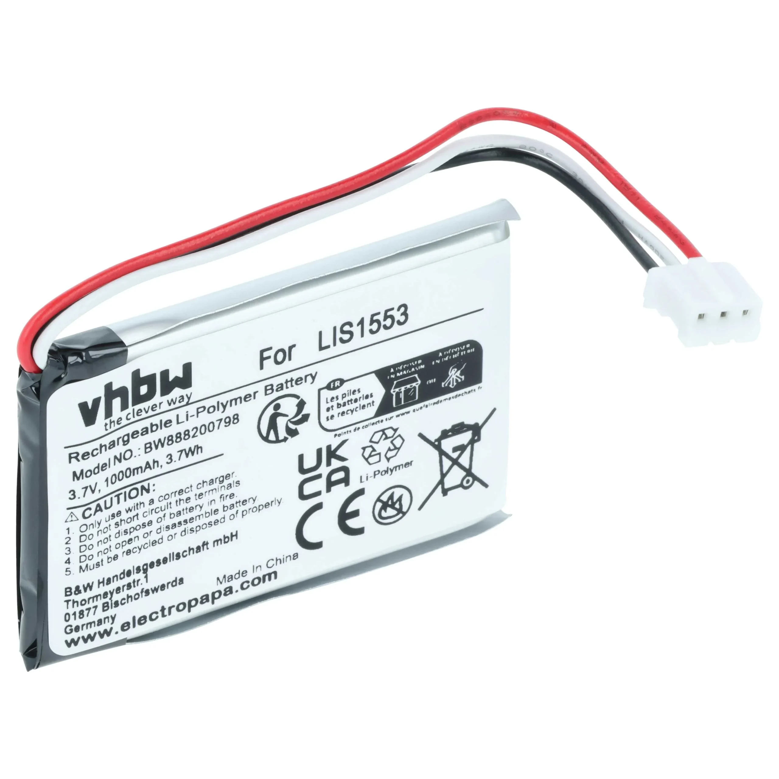 Batterie remplace Sony LIS1553(SY6), LIS1553HNPCS, LIS1553 casque audio Sony - 1000mAh 3,7V Li-polymère