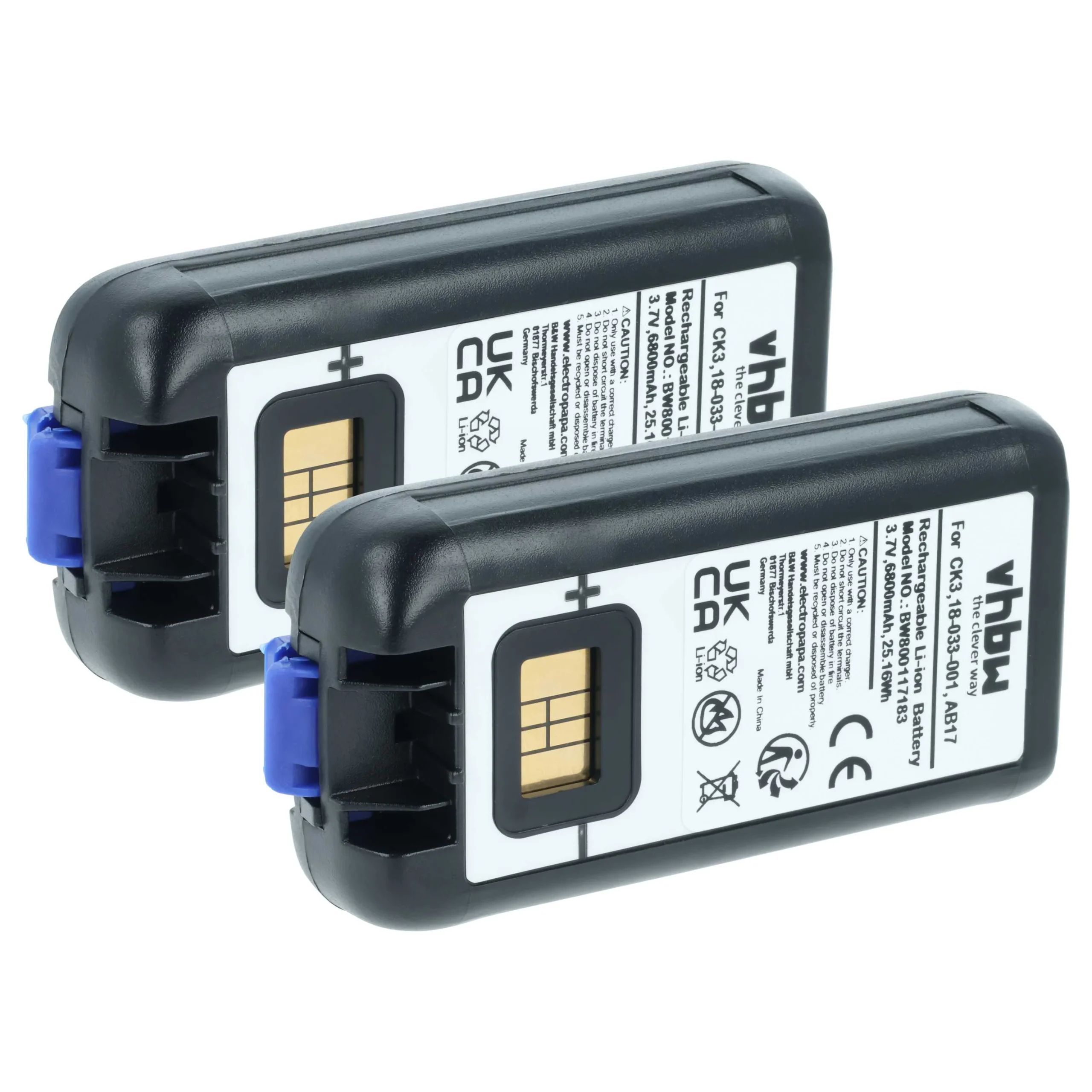 2x Batteries remplace Intermec 318-033-021, 318-033-001 pour scanner de code-barre Intermec - 6800mAh 3,7V