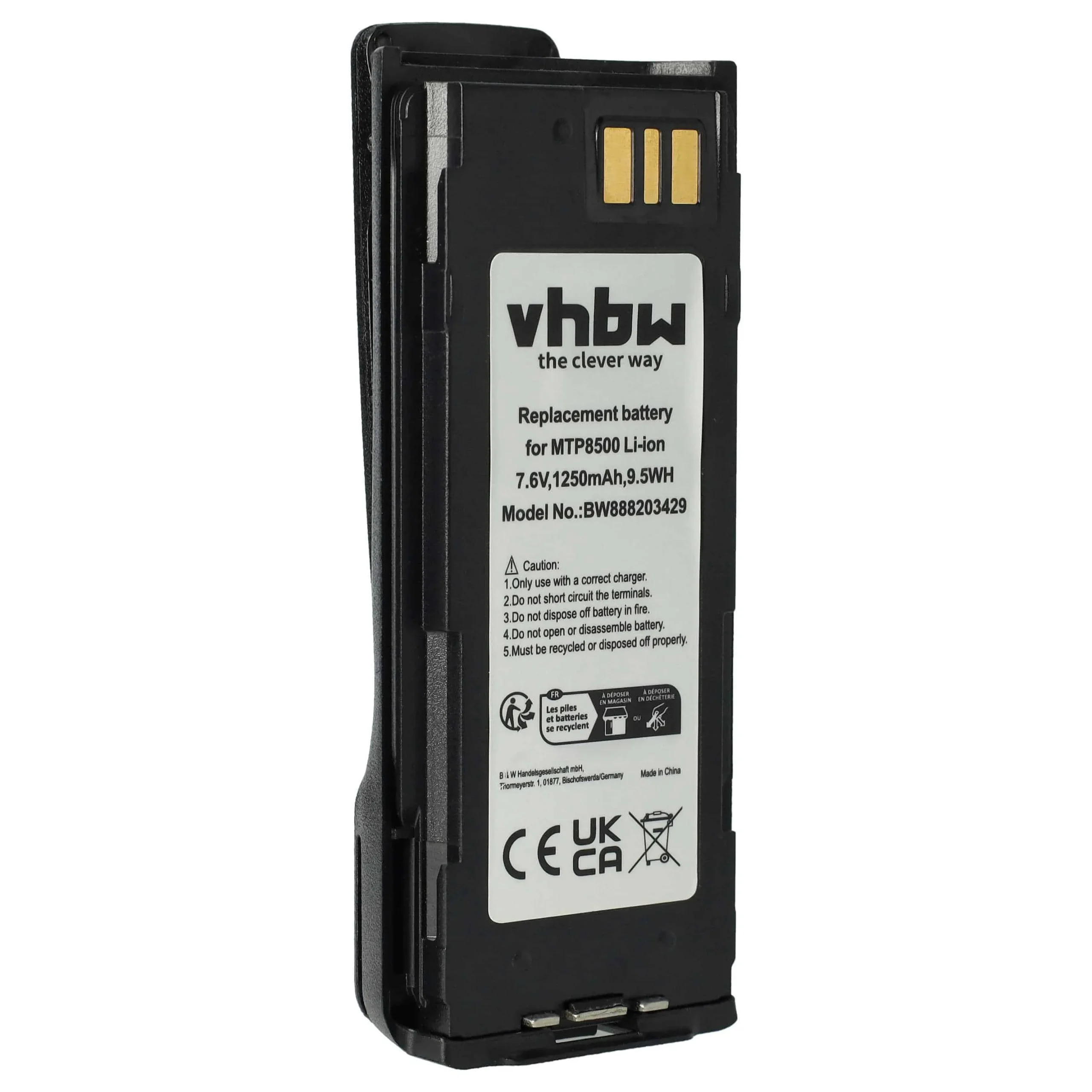 Batterie remplace Motorola NNTN8570A, NNTN8570 pour radio talkie-walkie Motorola- 1250mAh 7,6V Li-ion