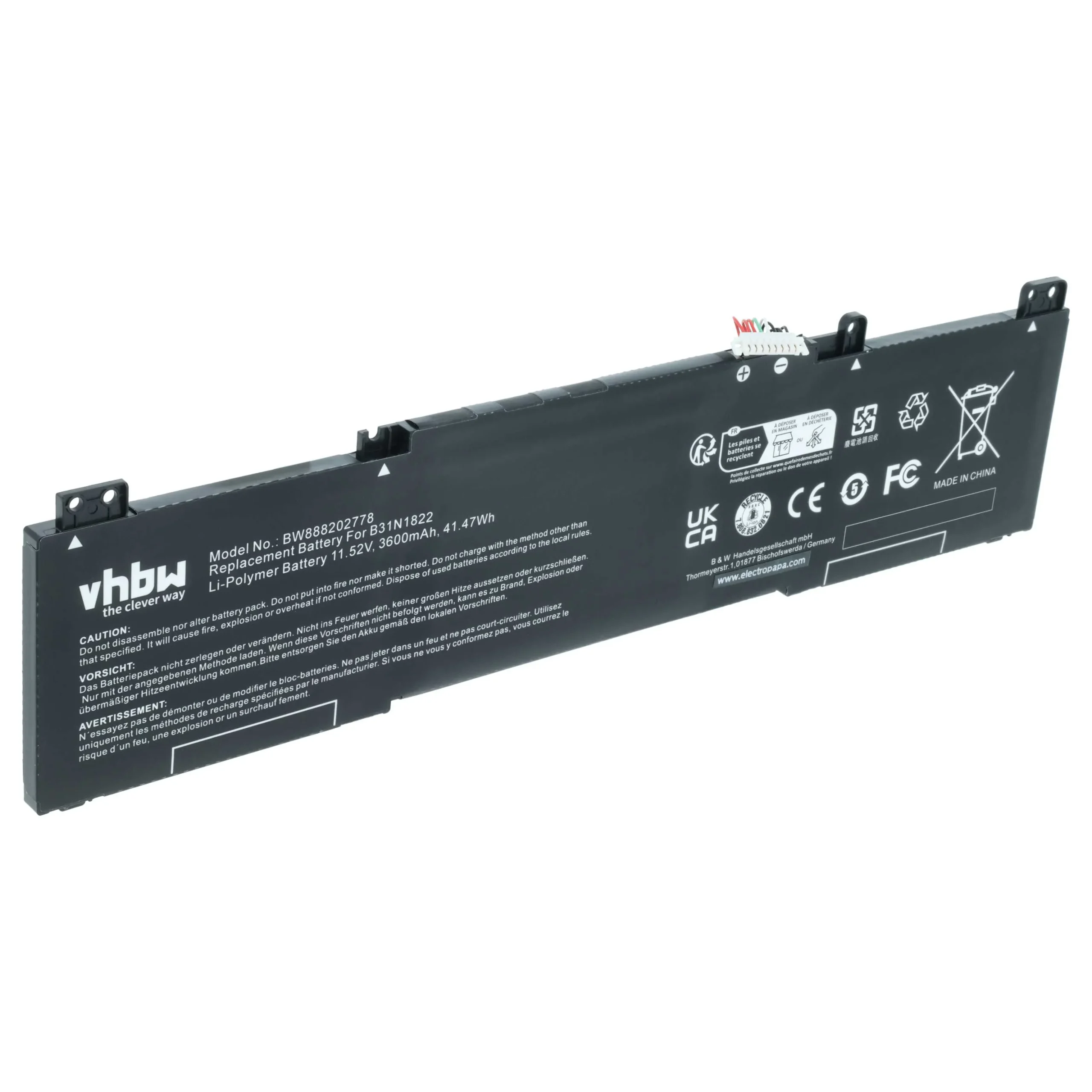 Batterie remplace Asus 3ICP5/57/80, 0B200-03220000 pour ordinateur portable Asus- 3600mAh 11,52V Li-polymère