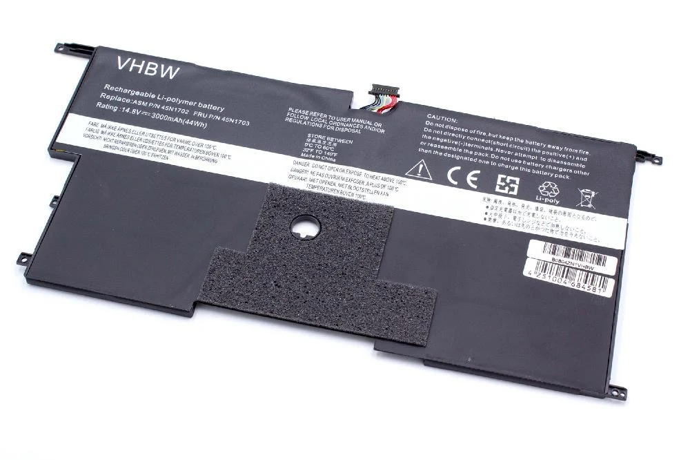 Batterie remplace Lenovo 00HW002, 00HW00 pour ordinateur portable Lenovo- 3000mAh 14,8V Li-polymère, noir