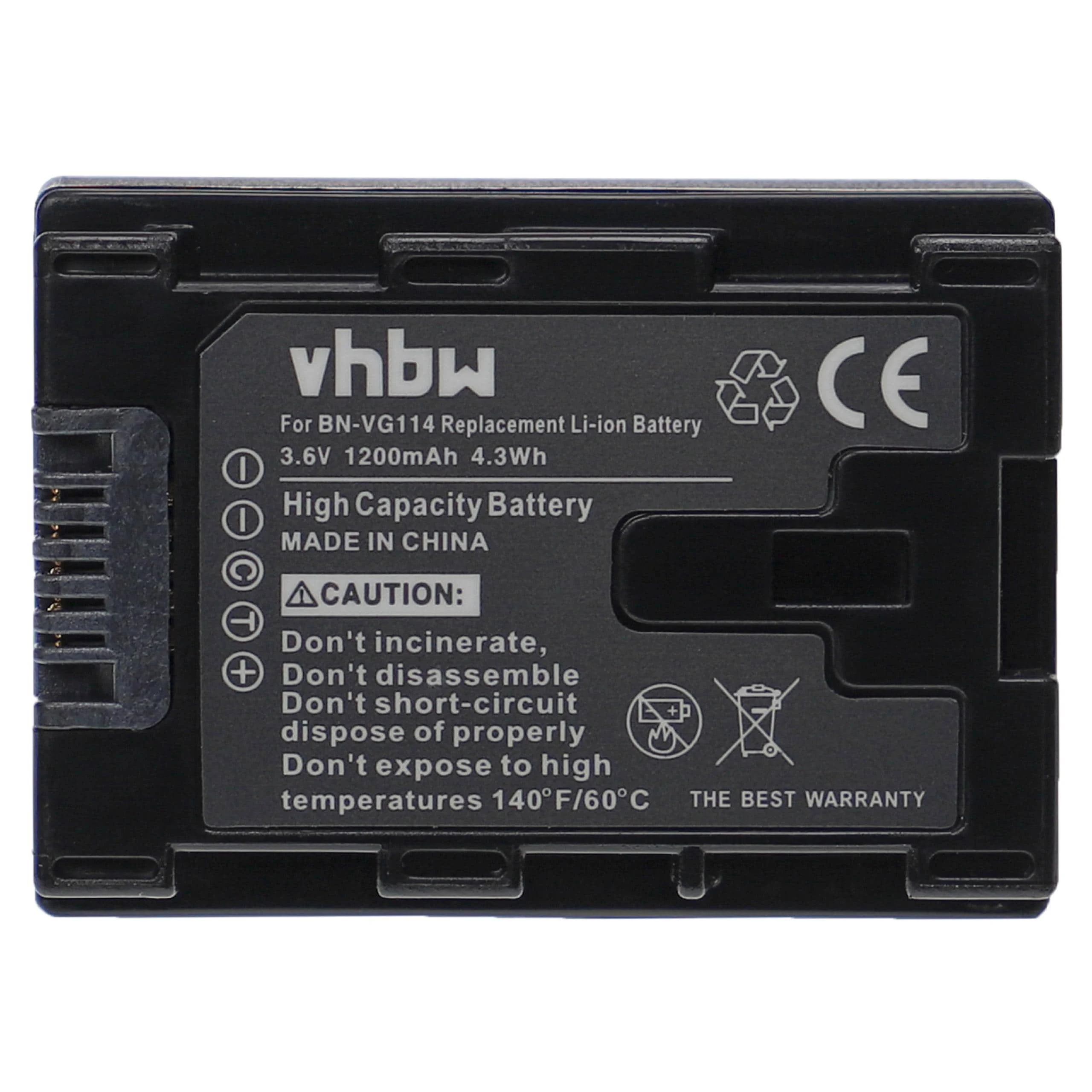 Batterie remplace JVC BN-VG114, BN-VG114E, BN-VG114AC pour caméscope JVC- 1200mAh 3,6V Li-ion avec puce