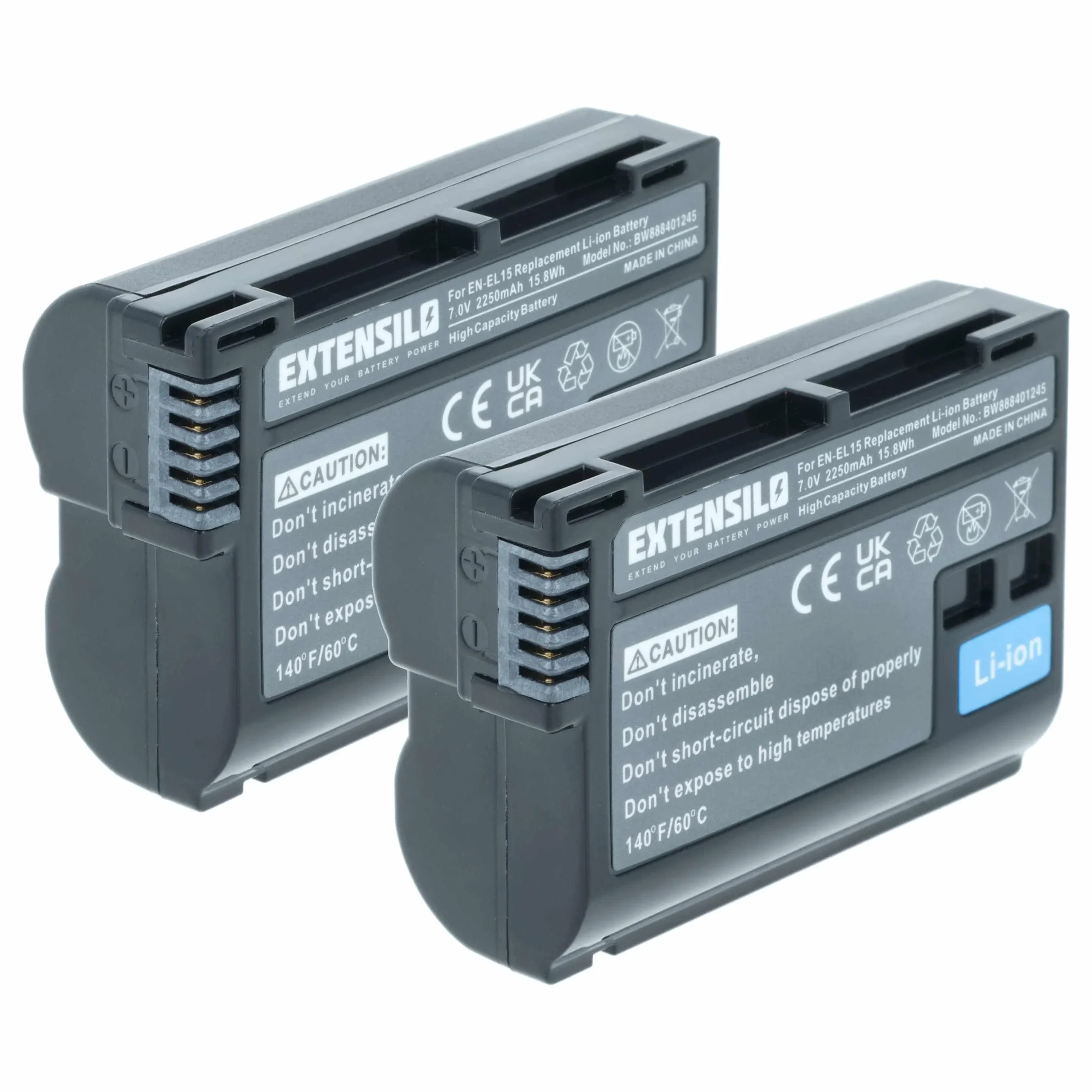 2x Batteries remplace Nikon EN-EL15b, EN-EL15c, EN-EL15A, EN-EL15 pour appareil photo Nikon- 2250mAh 7V Li-ion