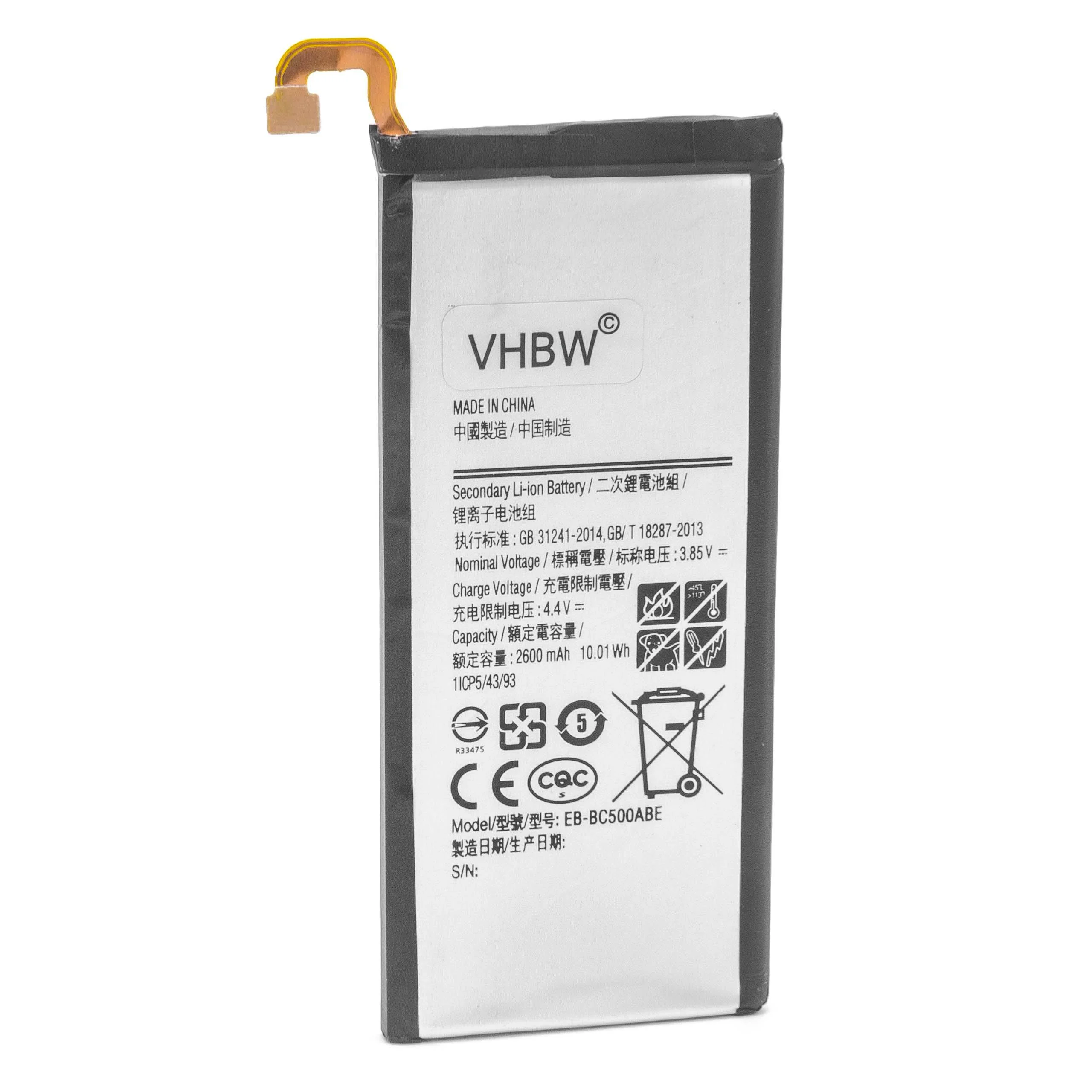 Batterie remplace Samsung EB-BC500ABE téléphone portable Samsung - 2600mAh 3,85V Li-polymère