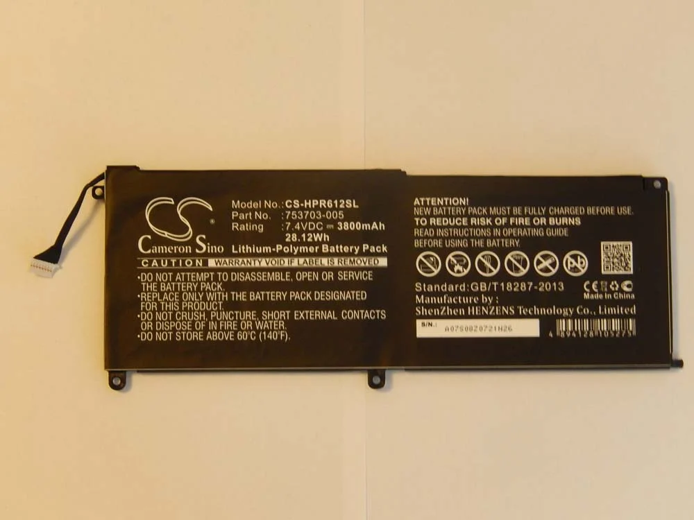 Batterie remplace HP 753329-1C1, 753703-005 pour ordinateur portable HP- 3800mAh 7,4V Li-polymère, noir