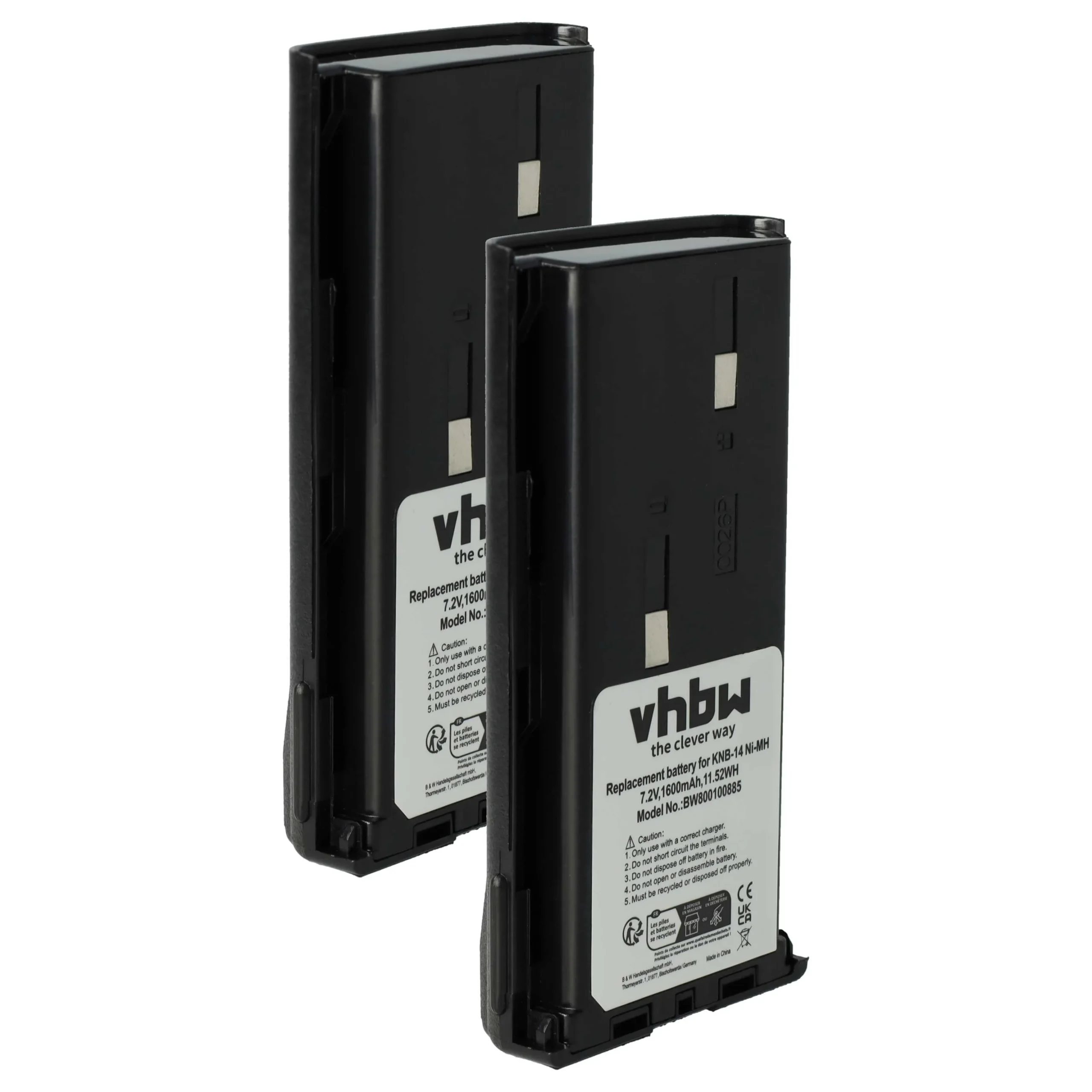 2x Batteries remplace Bidatong BD-15-L pour radio talkie-walkie Kenwood- 1600mAh 7,2V NiMH