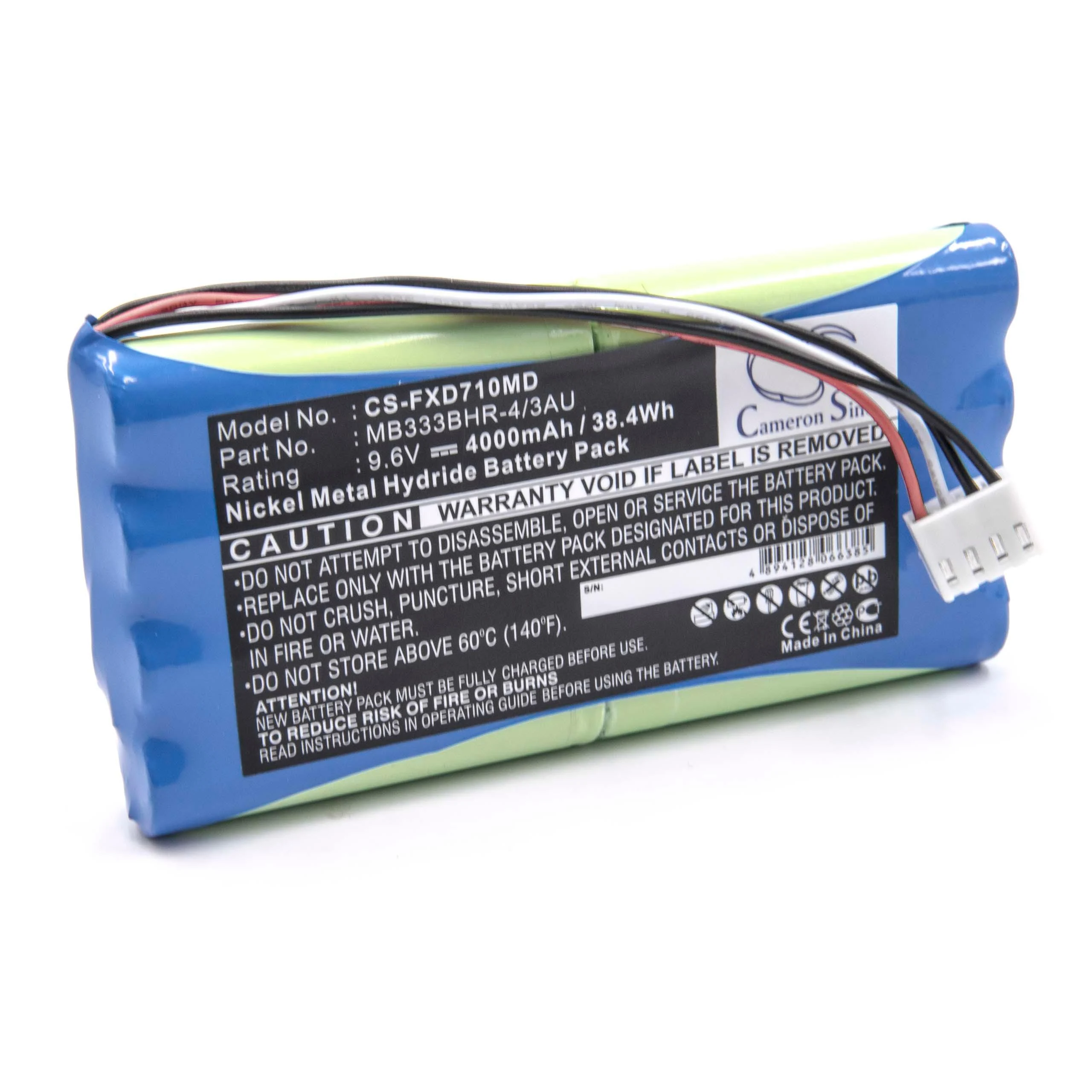 Batterie remplace Fukuda MB333BHR-4/3AU, 8PH-4/3A 3700-H-J18 pour appareil médical Fukuda - 4000mAh 9,6V NiMH