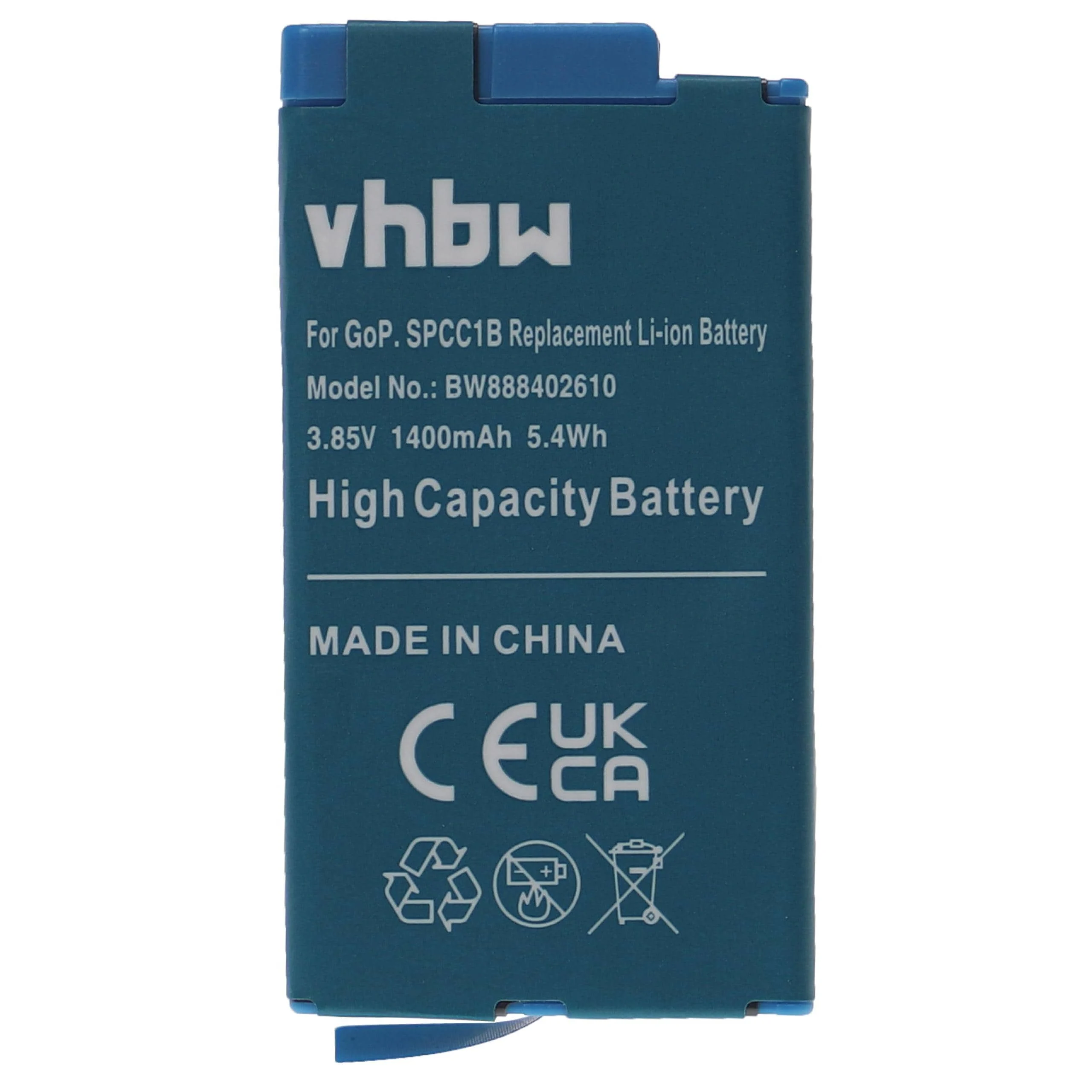 Batterie remplace GoPro 601-26762-000, SPCC1B pour caméscope GoPro- 1400mAh 3,85V Li-ion