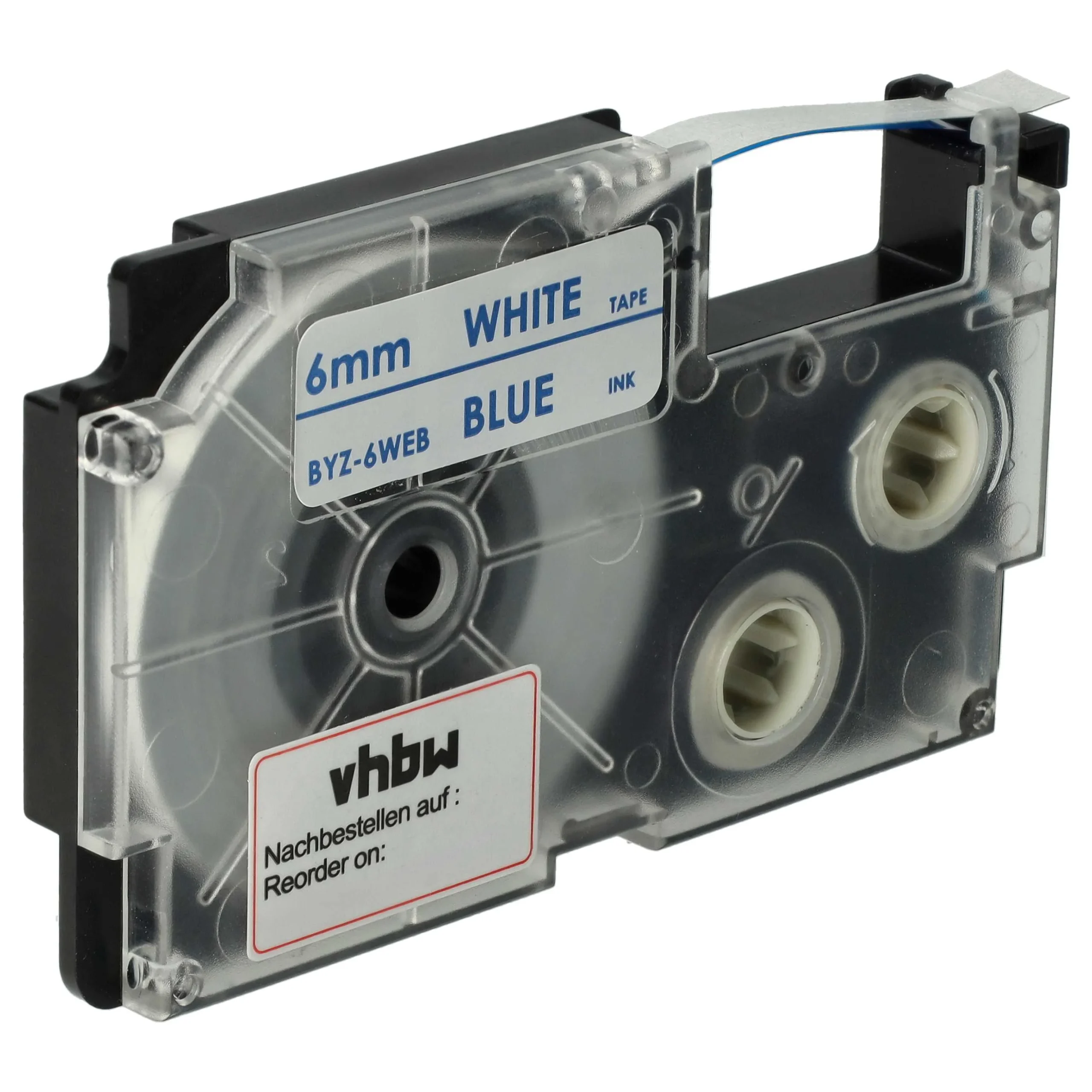 Cassette à ruban remplace Casio XR-6WEB1, XR-6WEB - 6mm lettrage Bleu ruban Blanc, plastique