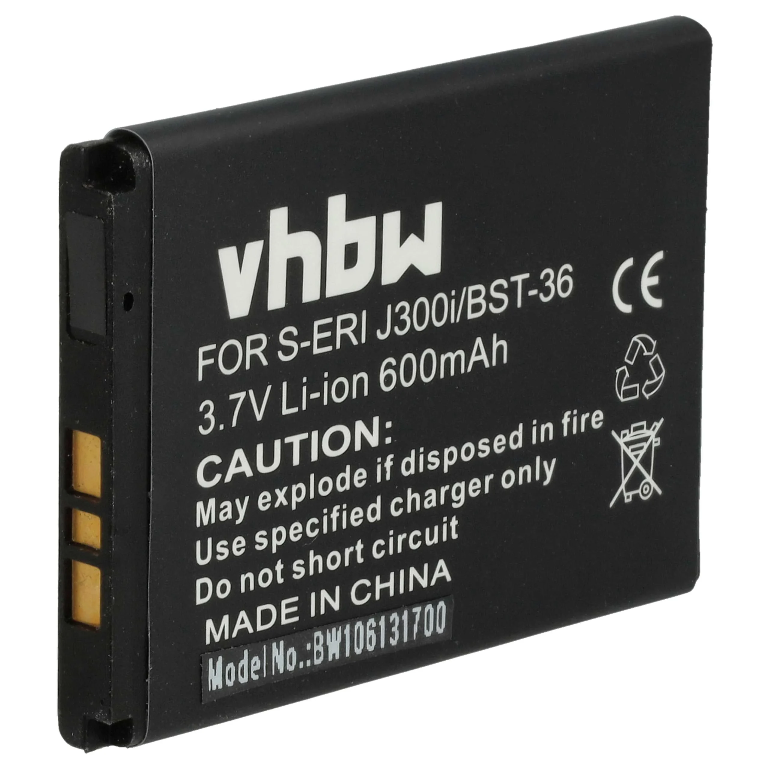 Batterie remplace Sony-Ericsson BST-36 téléphone portable Sony-Ericsson - 600mAh 3,7V Li-ion