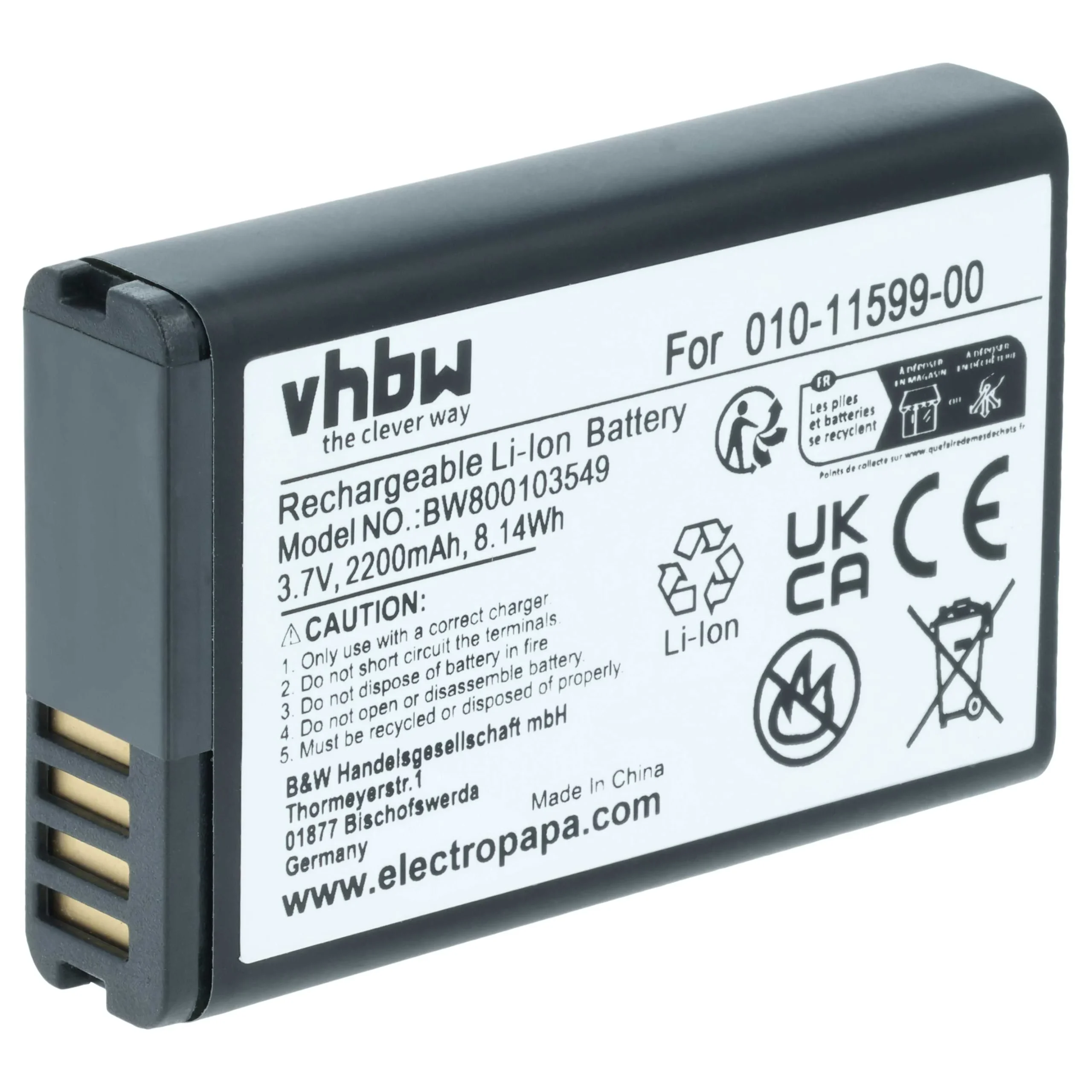 Batterie remplace Garmin 010-11654-03, 010-11599-00 pour navigation GPS Garmin - 2200mAh 3,7V Li-ion