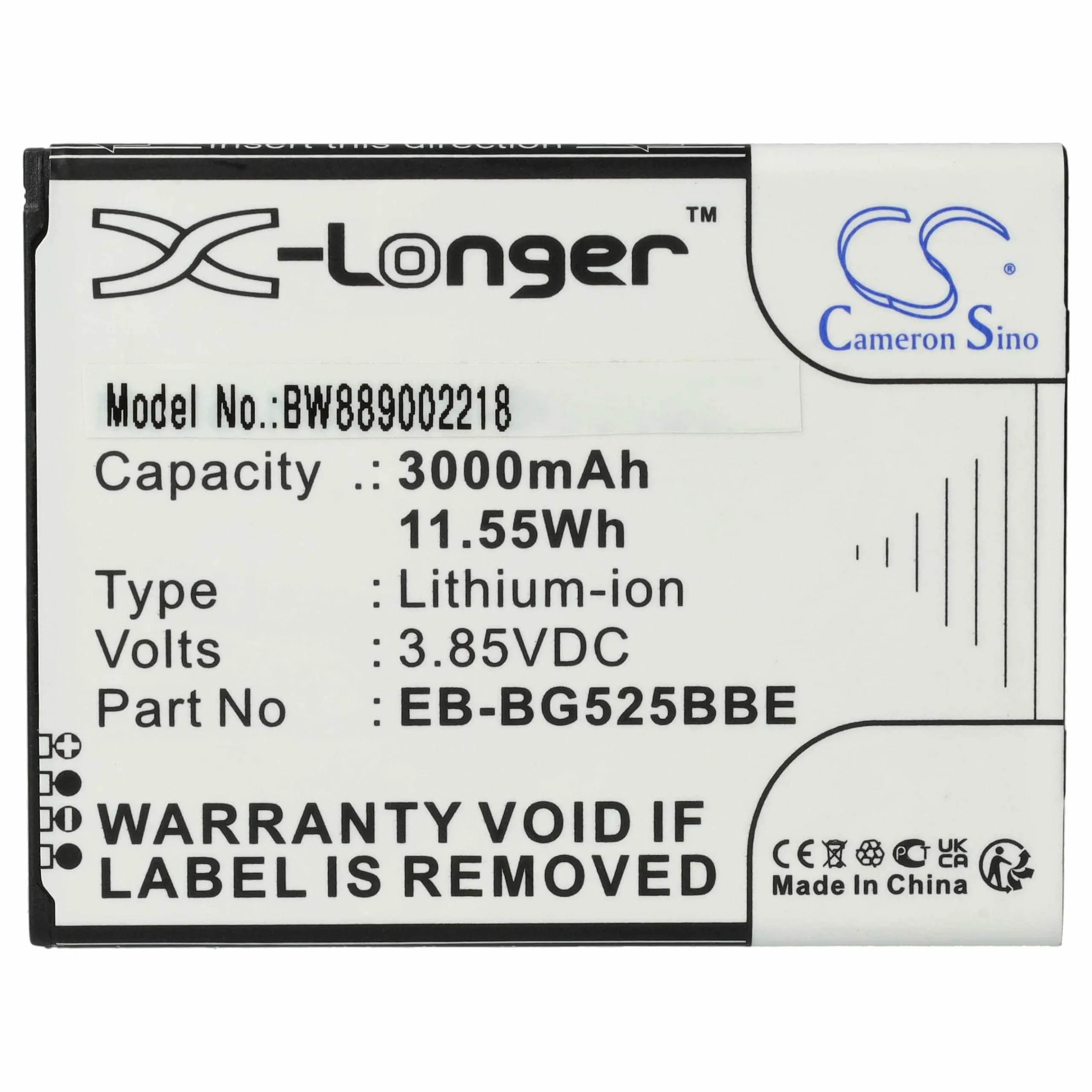 Batterie remplace Samsung EB-BG525BBE, GH43-05060A téléphone portable Samsung - 3000mAh 3,85V Li-ion