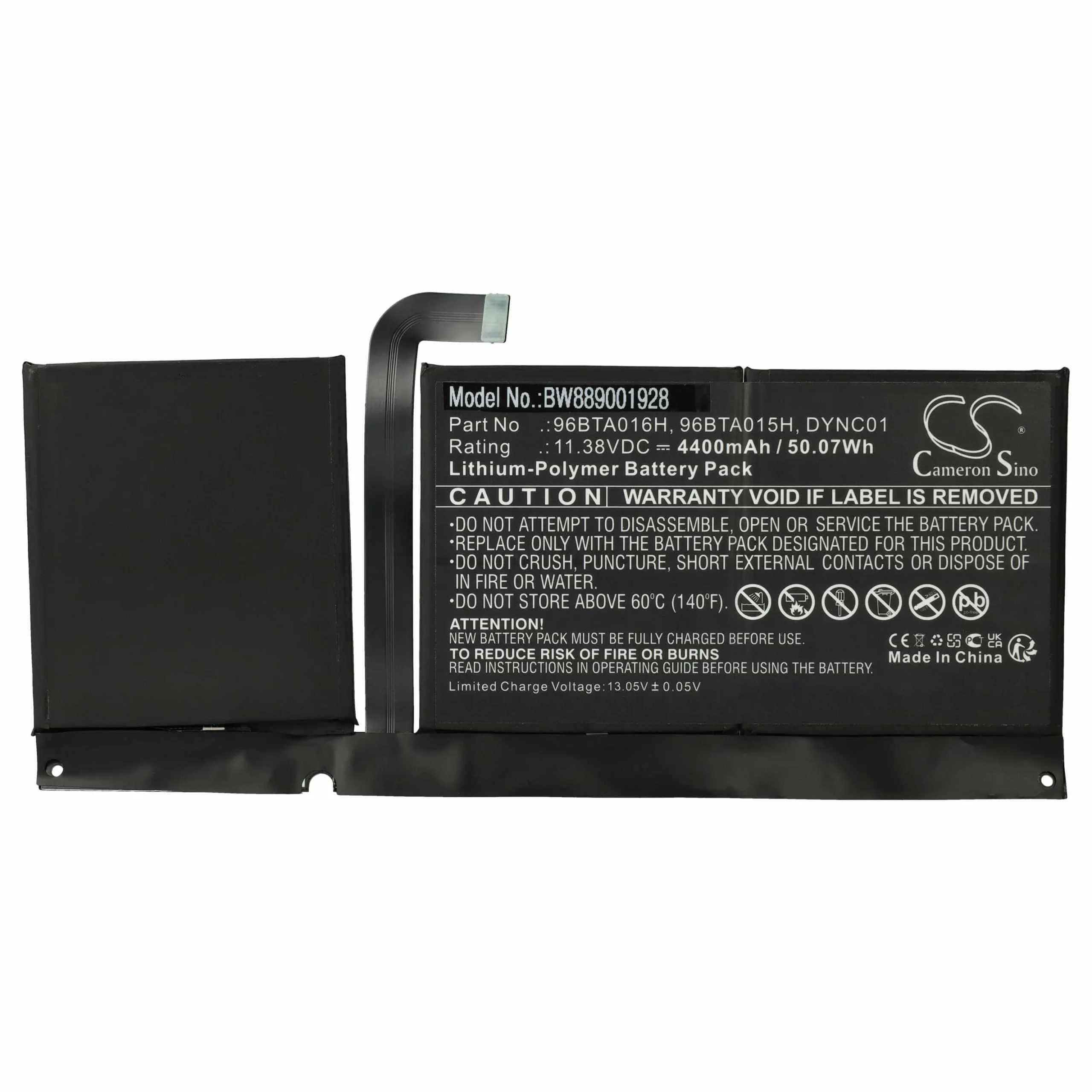 Batterie remplace Microsoft 96BTA015H pour ordinateur portable Microsoft- 4400mAh 11,38V Li-polymère, noir