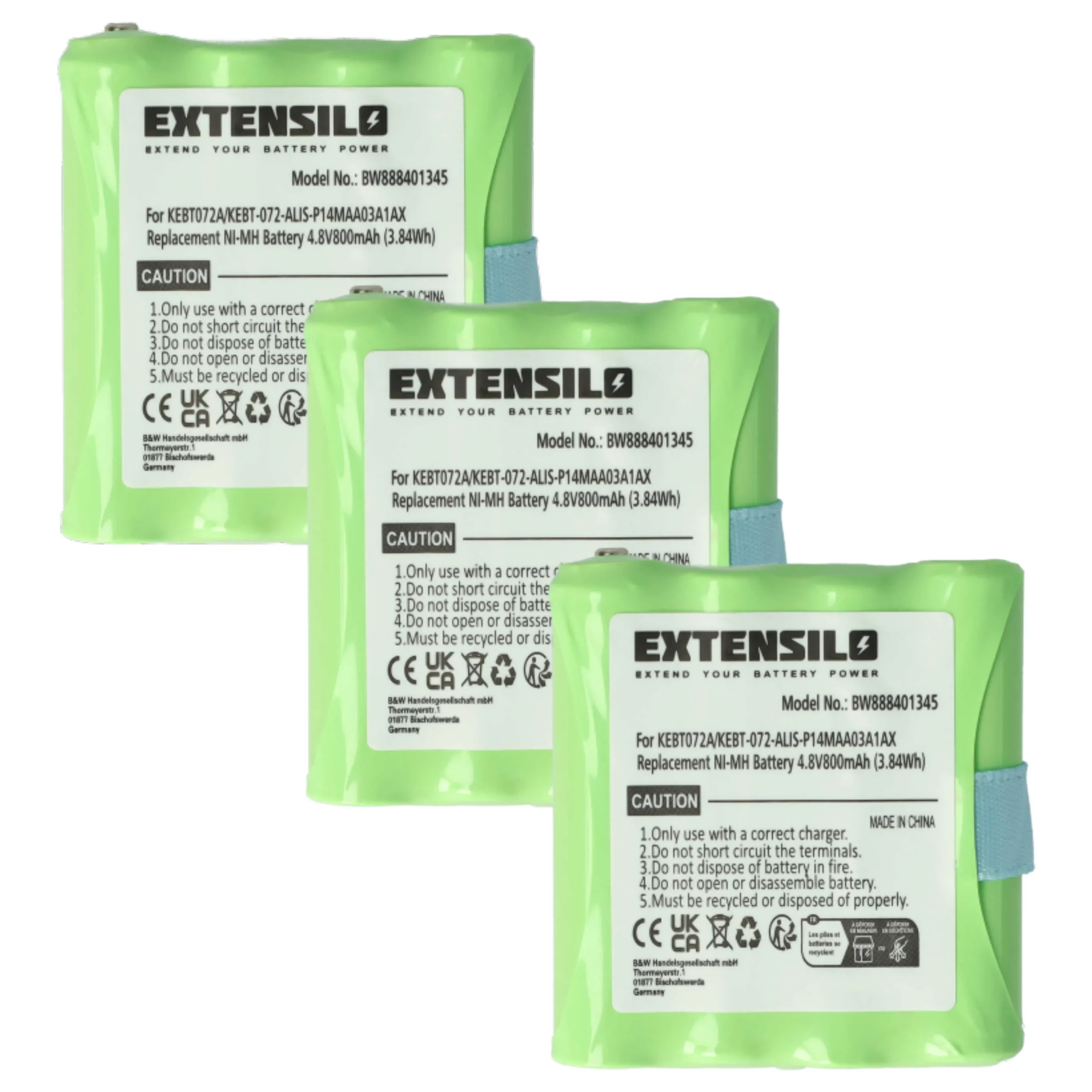 3x Batteries remplace Midland KEBT072A, BATT4R, BATT-4R pour radio talkie-walkie Switel- 800mAh 4,8V NiMH