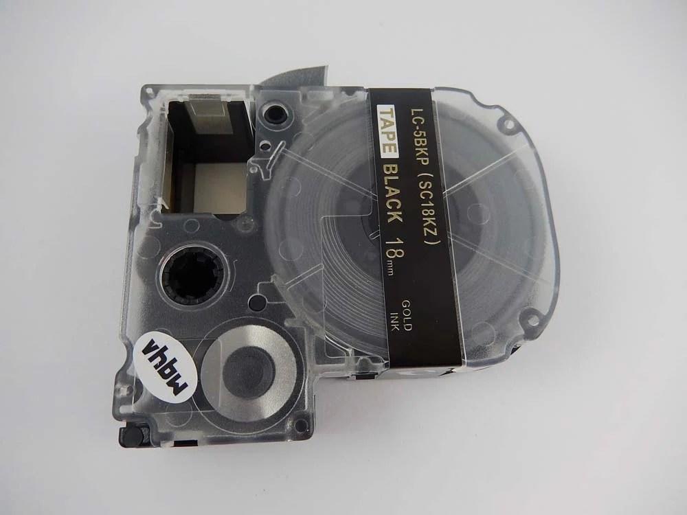 Cassette à ruban remplace Epson LC-5BKP - 18mm lettrage Or ruban Noir, plastique