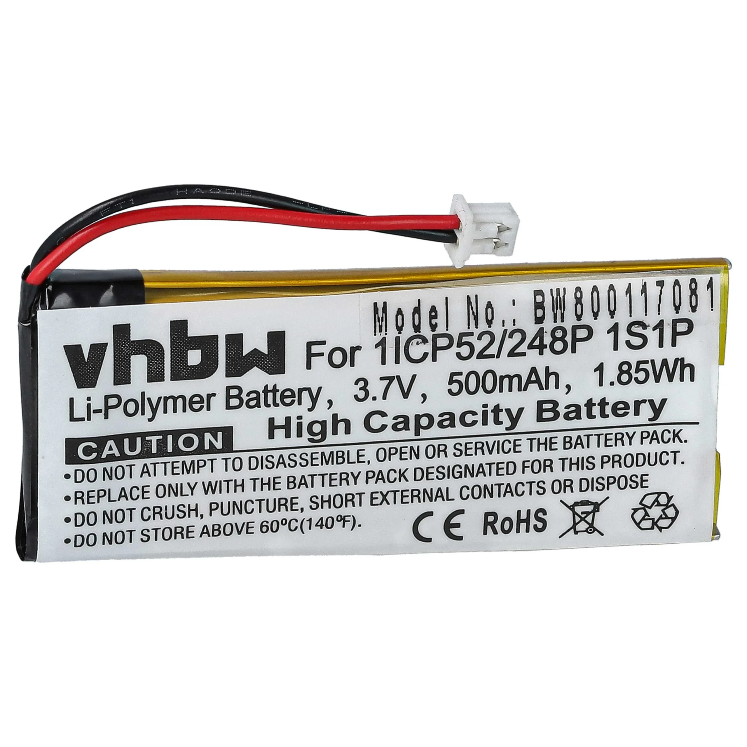 Batterie remplace Sena 1ICP52/248P 1S1P casque audio Sena - 500mAh 3,7V Li-polymère