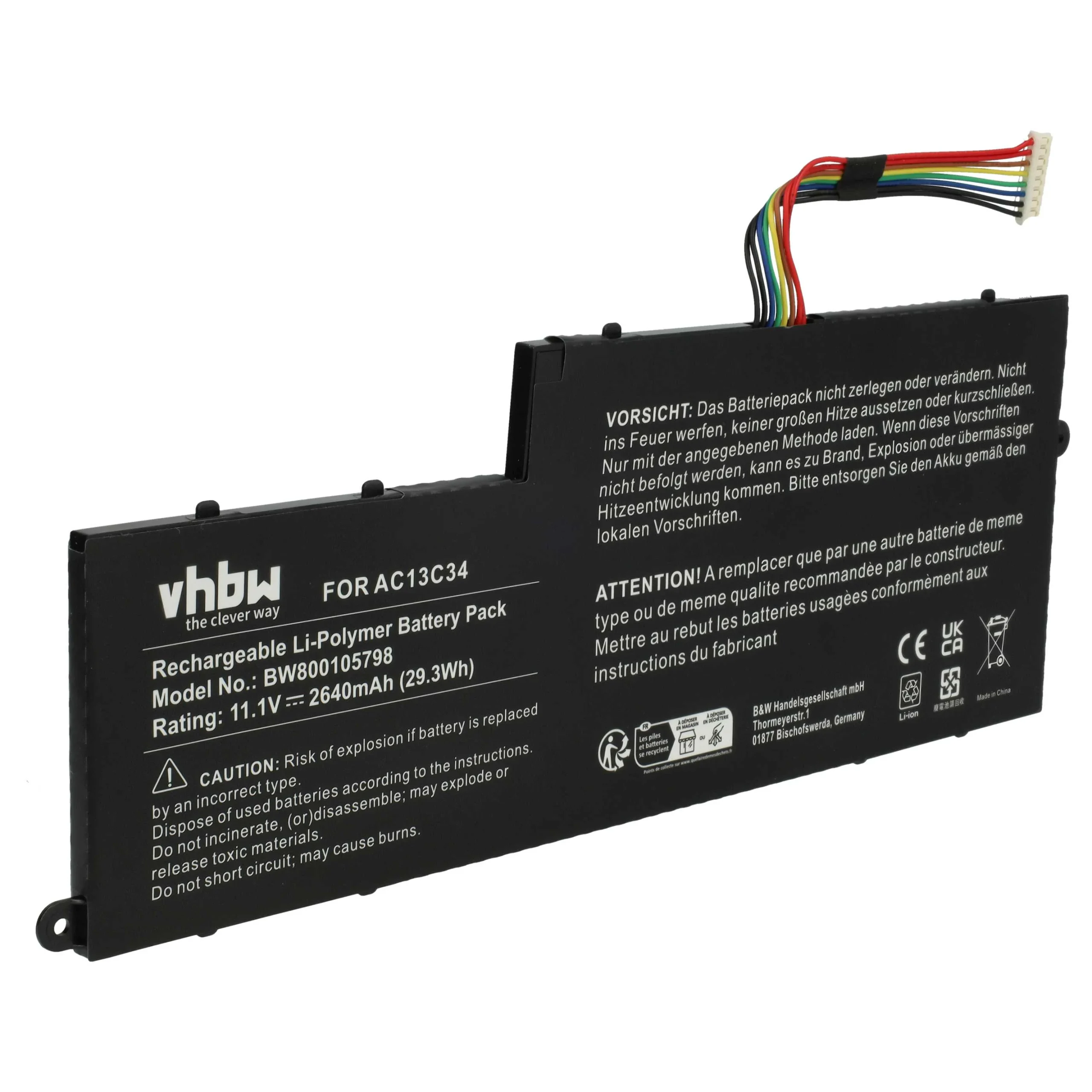 Batterie remplace Acer 31CP5/60/80, 3ICP5/60/80 pour ordinateur portable Acer- 2640mAh 11,4V Li-polymère, noir