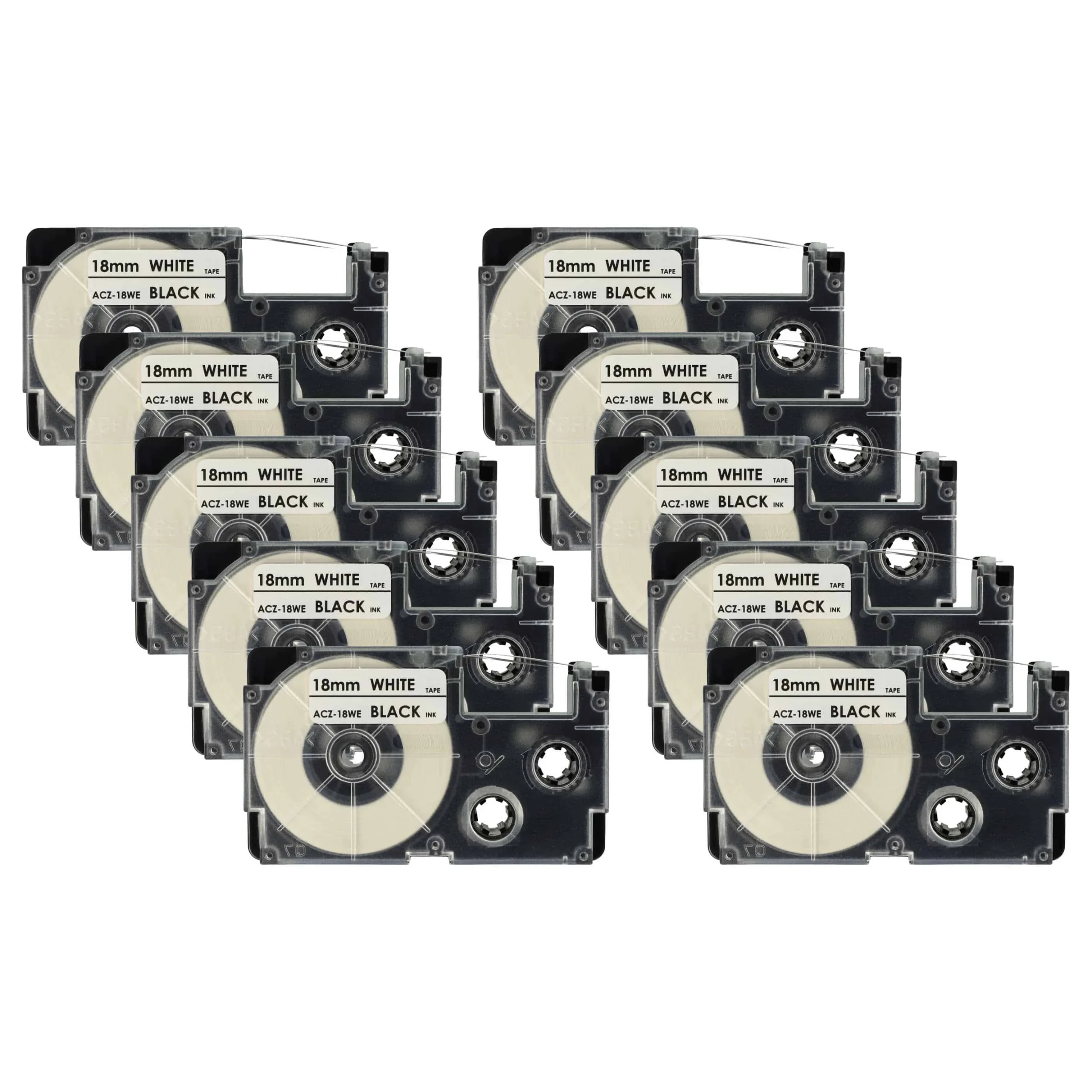 10x Cassettes à ruban remplacent Casio XR-18WE, XR-18WE1 - 18mm lettrage Noir ruban Blanc, plastique