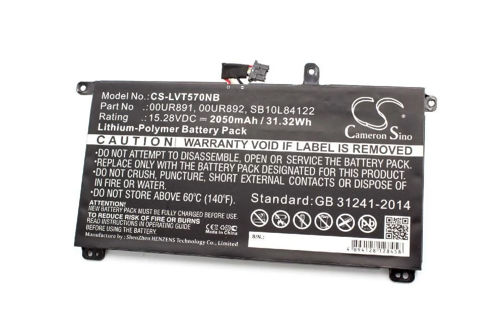Batterie remplace Lenovo 00UR890, 00UR891, 00UR892 pour ordinateur portable Lenovo- 2050mAh 15,28V Li-polymère