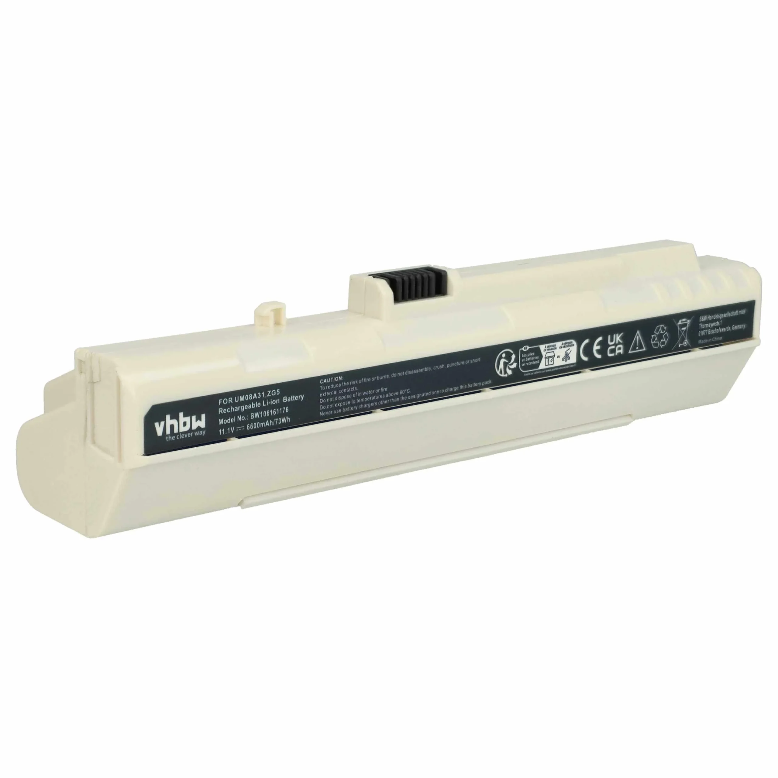 Batterie remplace Acer BT.00605.035, 934T2780F pour ordinateur portable Gateway- 6600mAh 11,1V Li-ion, blanc