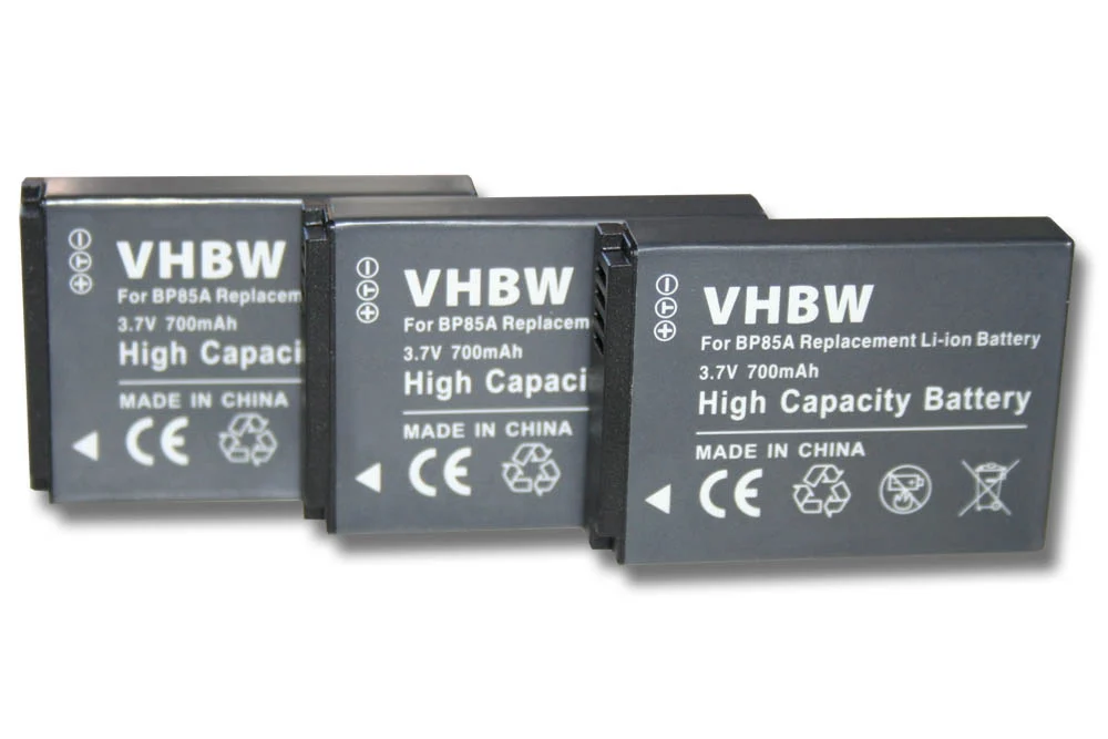 3x Batteries remplace Samsung BP85a, EA-BP85a, BP-85a pour appareil photo Samsung- 700mAh 3,7V Li-ion