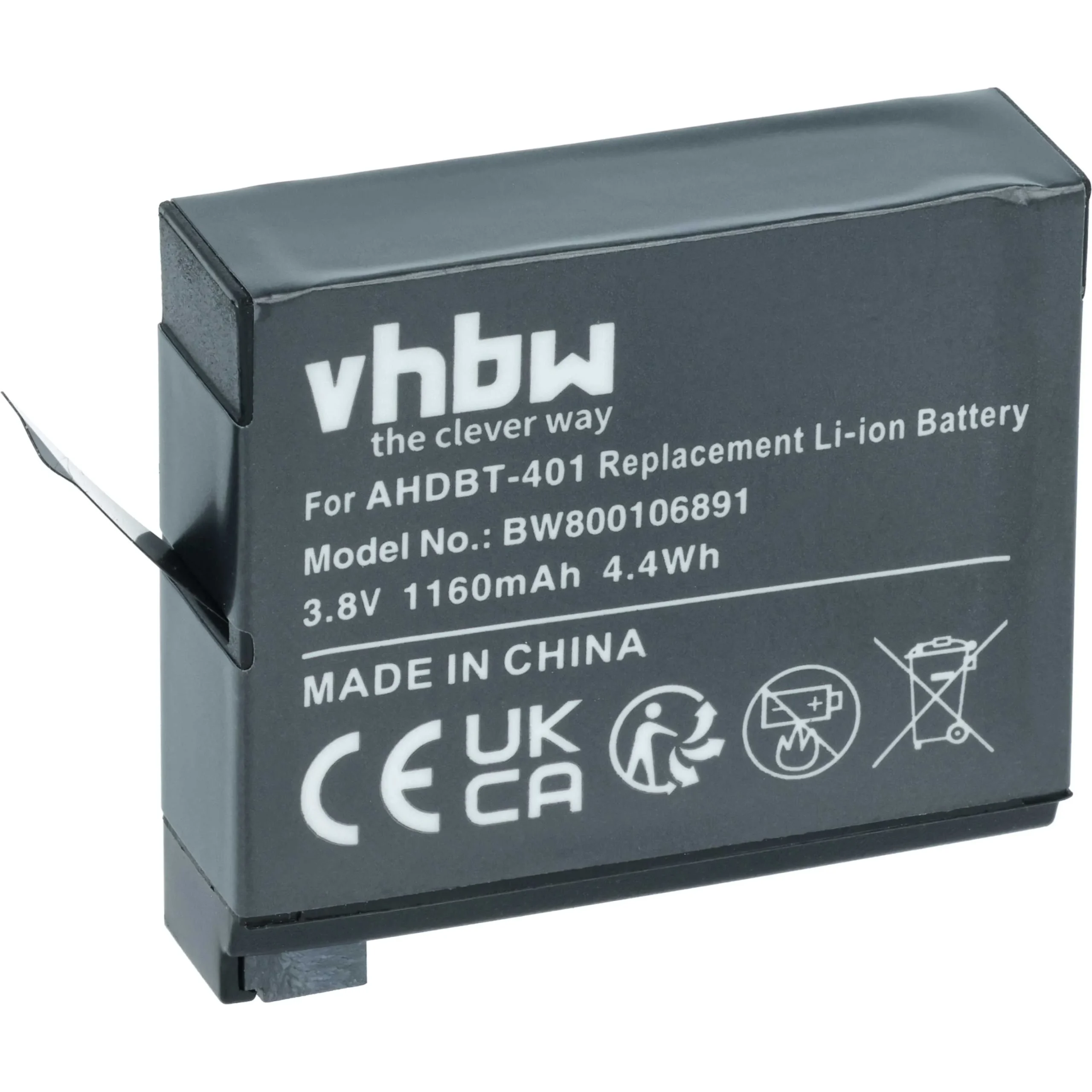Batterie remplace GoPro AHDBT-401, 335-06532-000 pour caméscope GoPro- 1160mAh 3,7V Li-ion